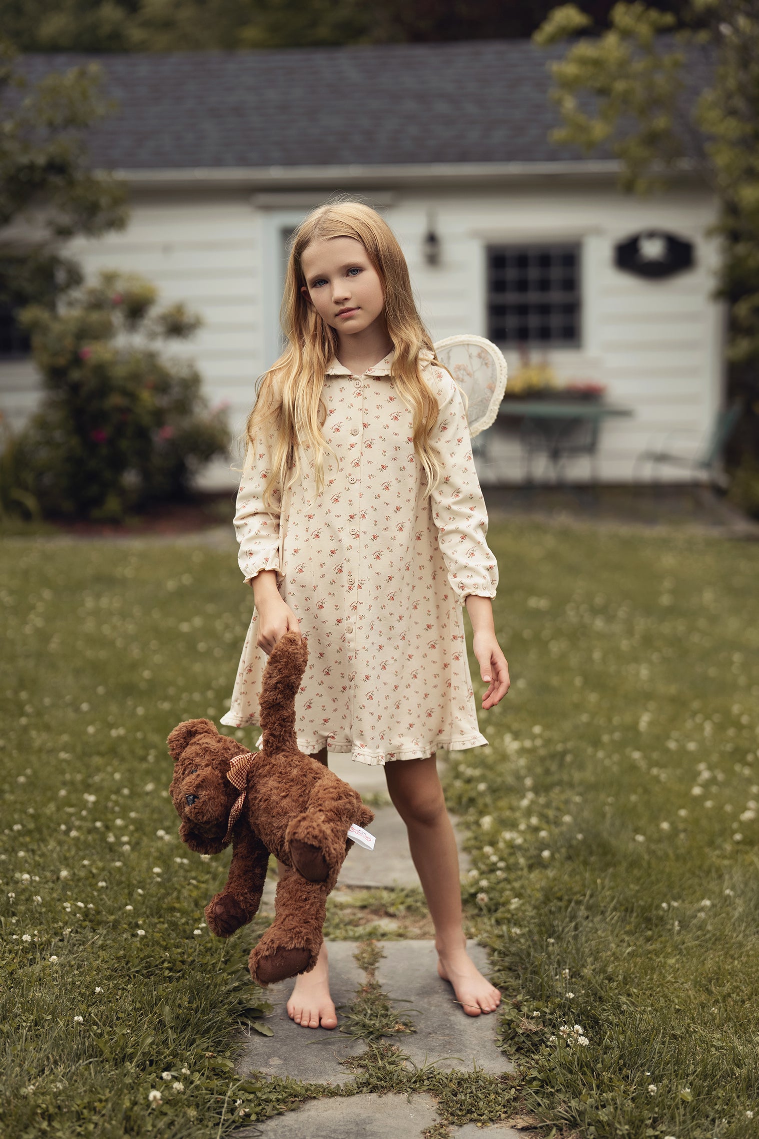 Taupe Vintage Floral Ruffle Collar Nightgown