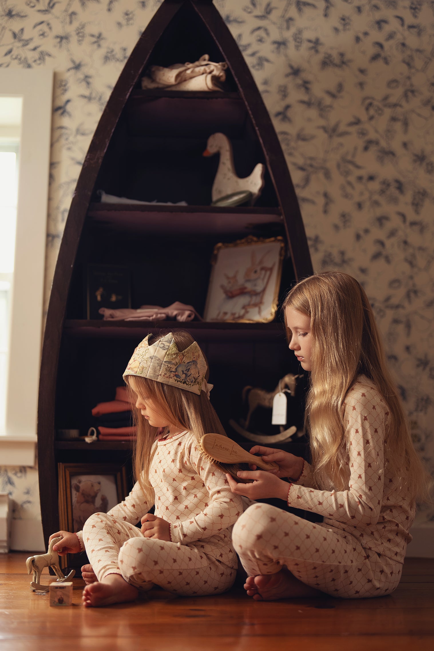 Taupe Girls Red Bow Bear Grid Pajama