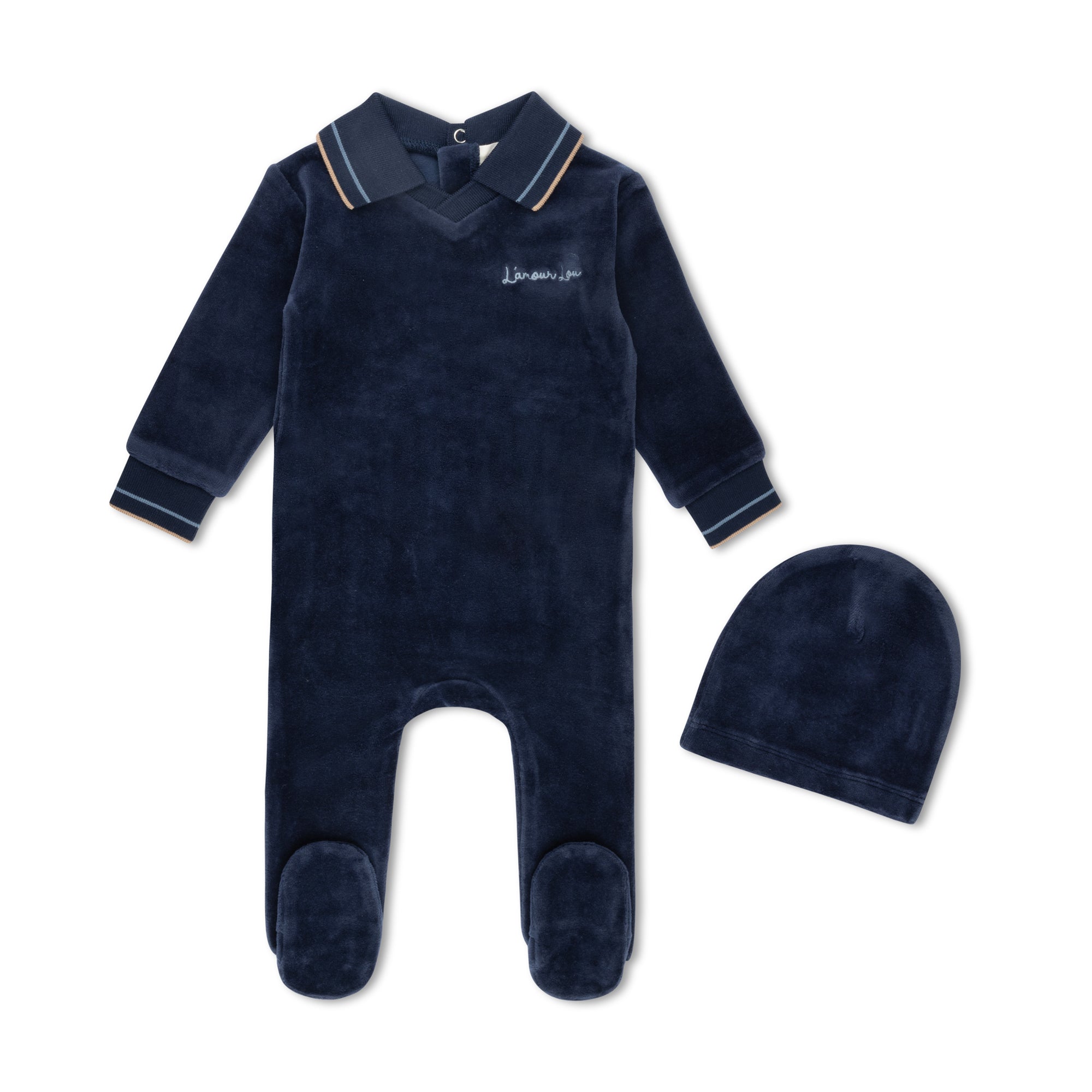 Navy Velour Polo Footie