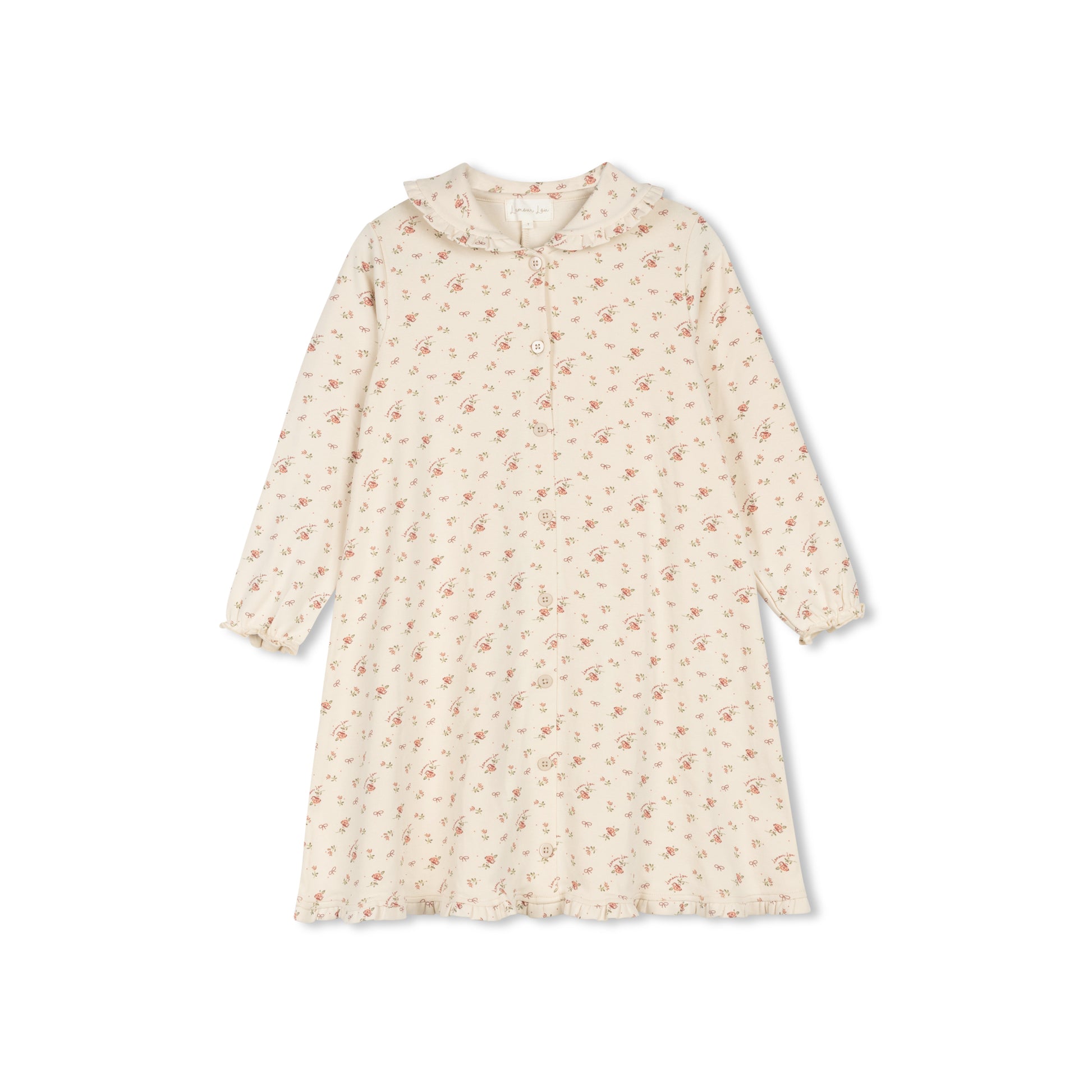 Taupe Vintage Floral Ruffle Collar Nightgown