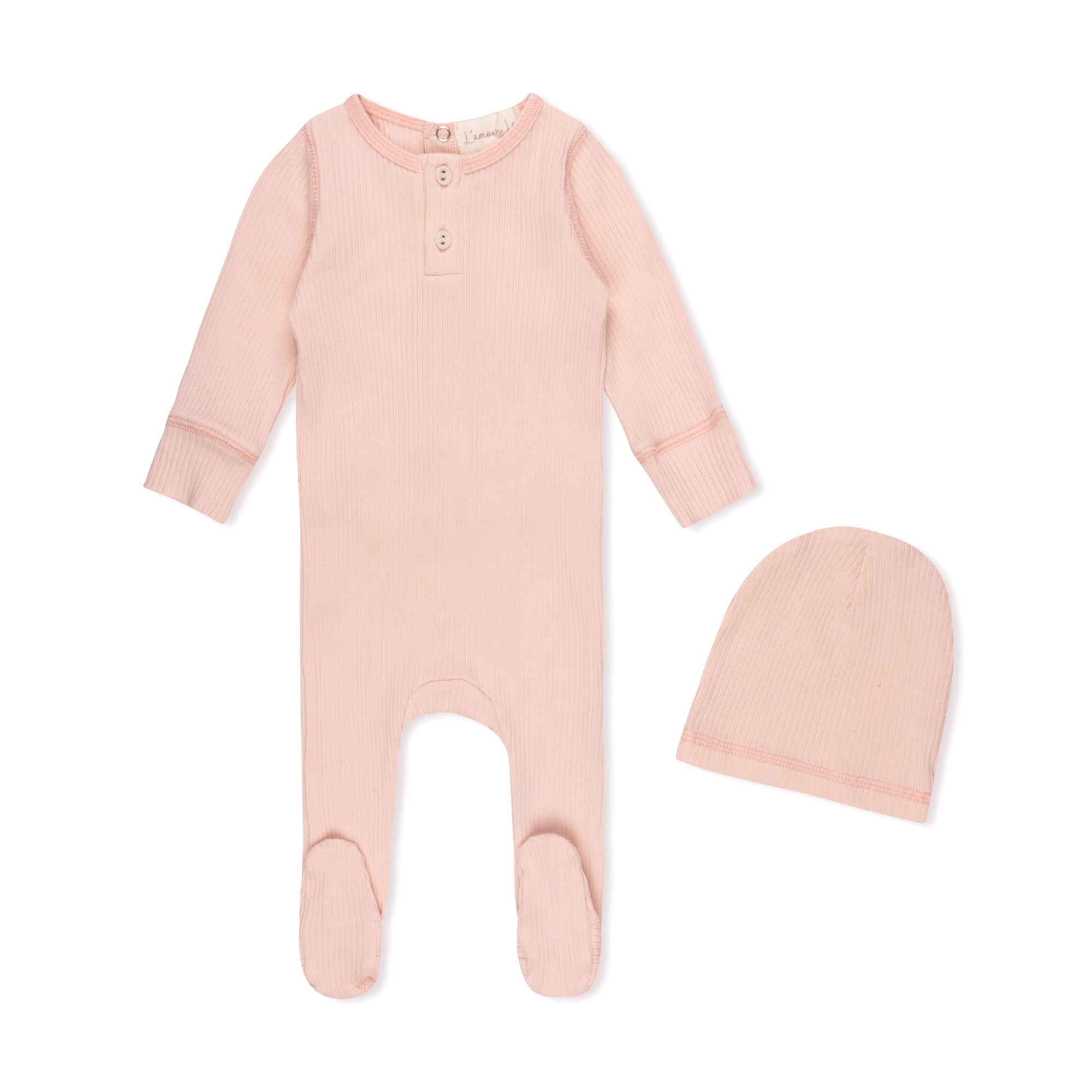 Pastel Pink Ribbed Henley Footie