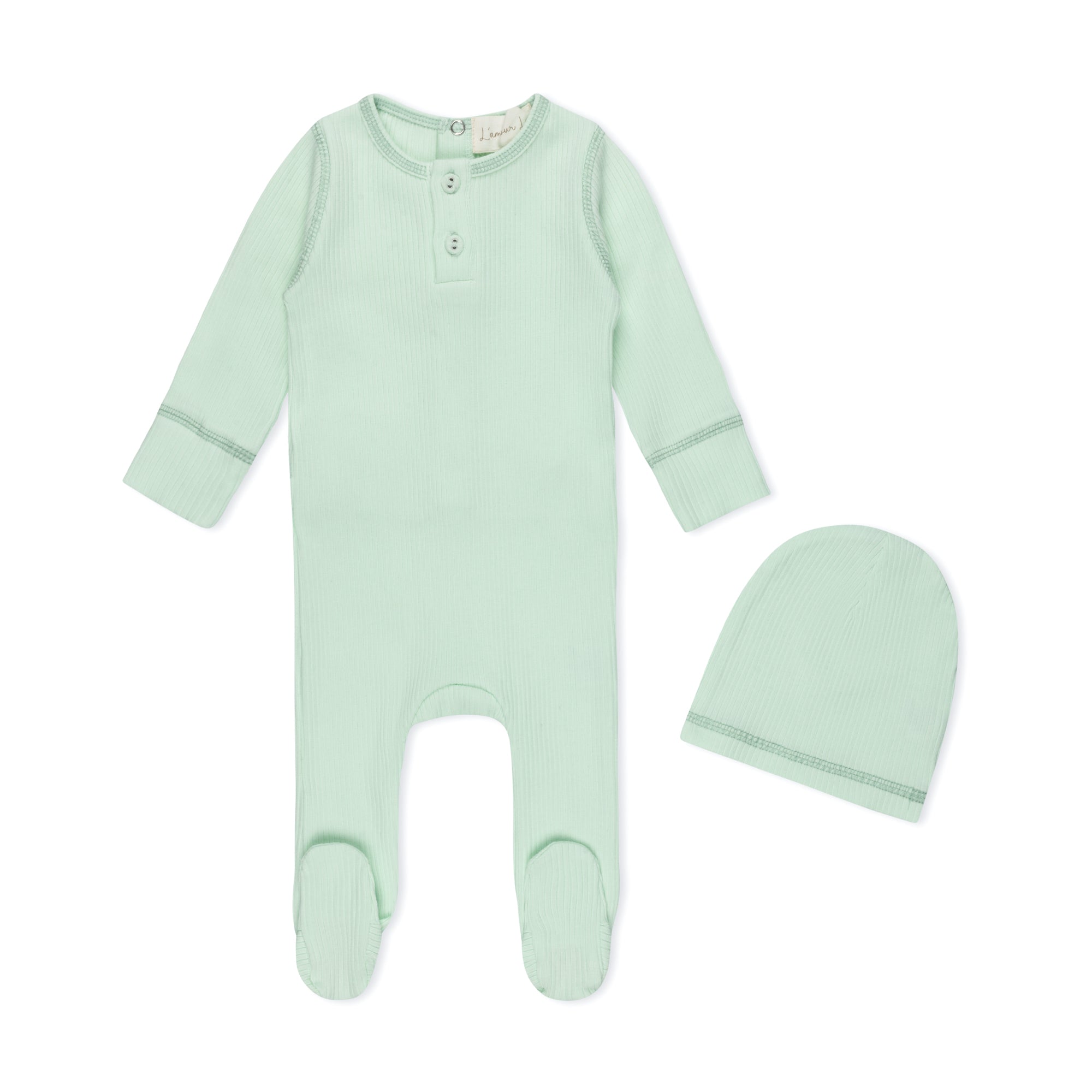 Spearmint Ribbed Henley Footie