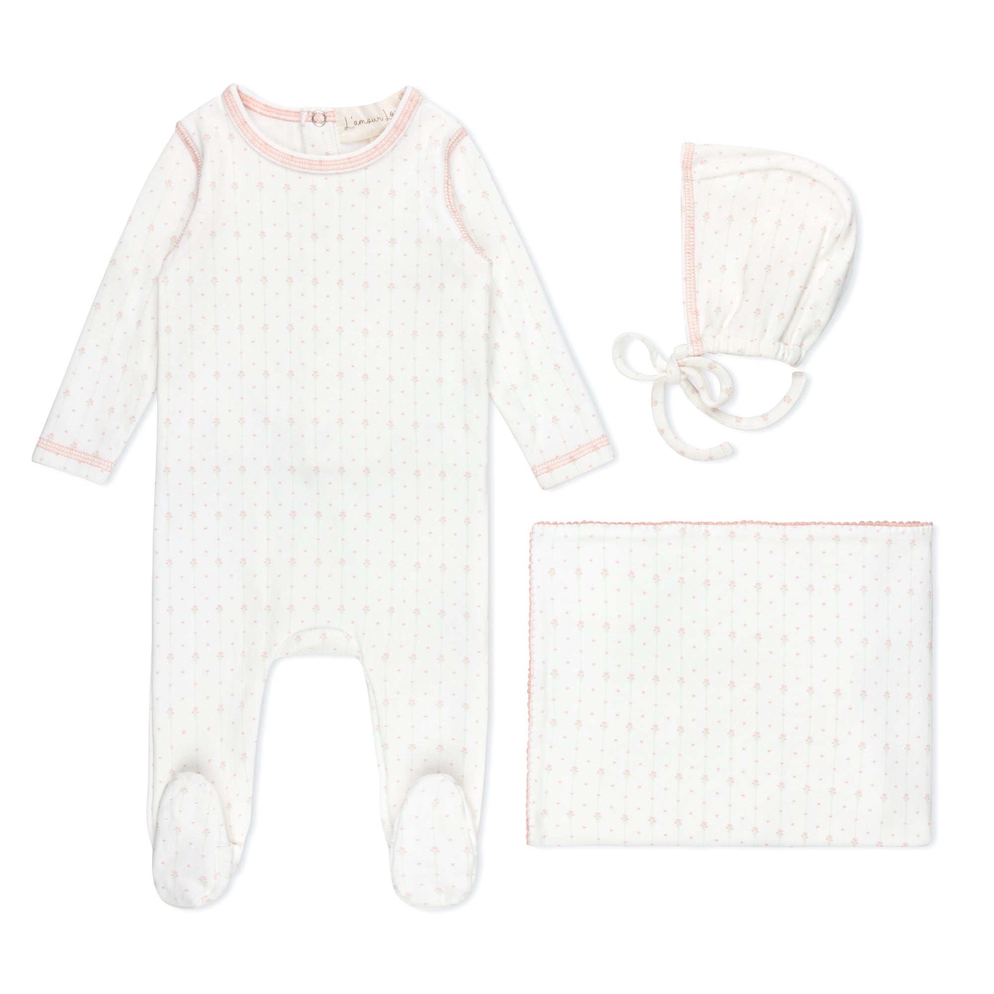 Pink Floral Striped Footie Set