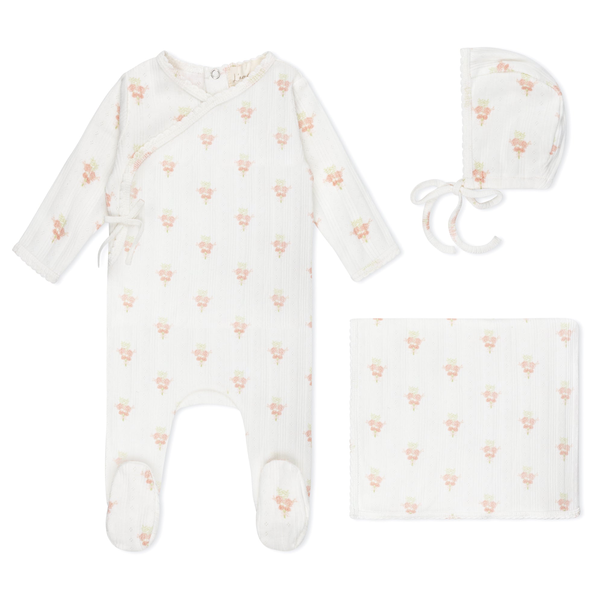 Flower Bouquet Pointelle 3 Piece Footie set