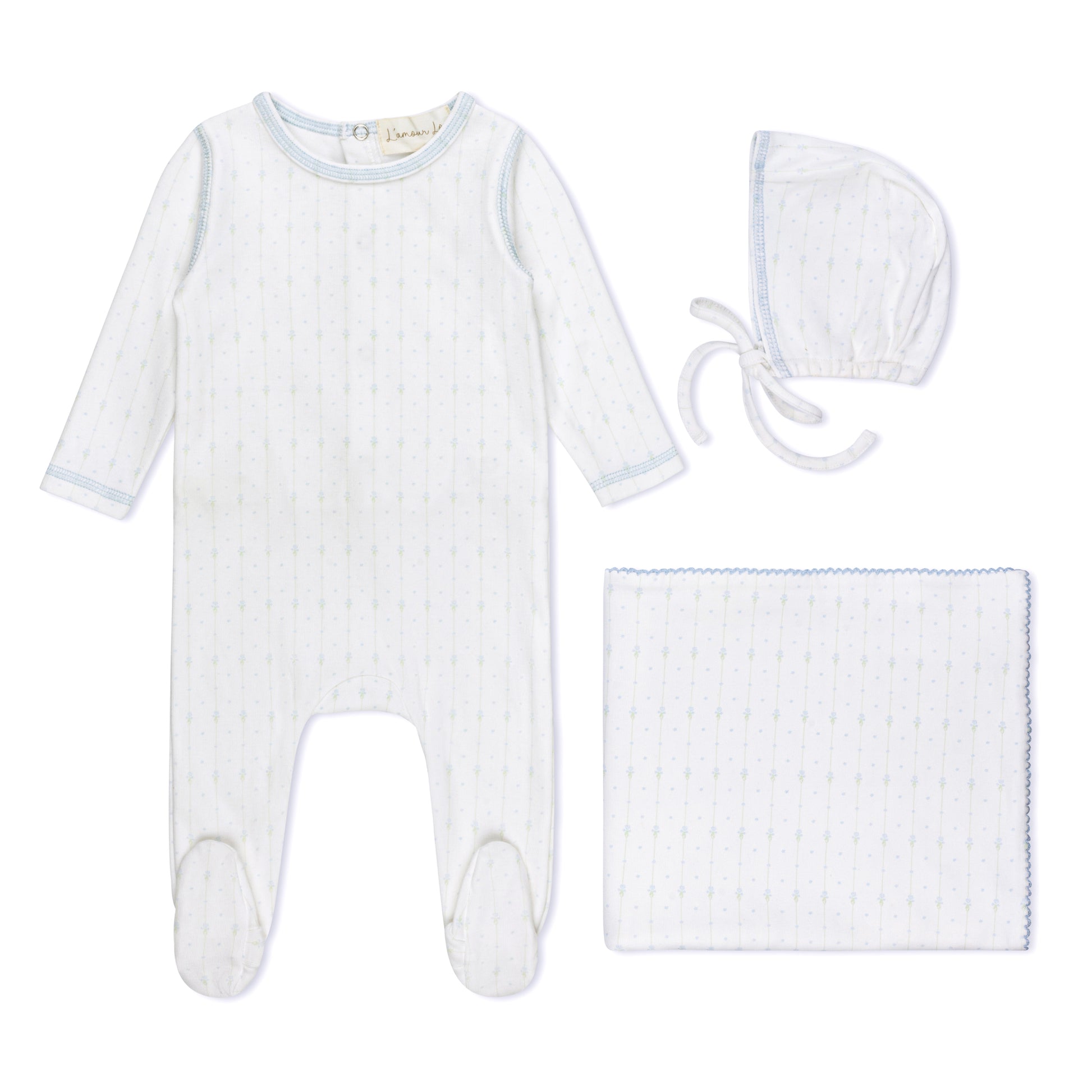 Blue Floral Striped Footie Set