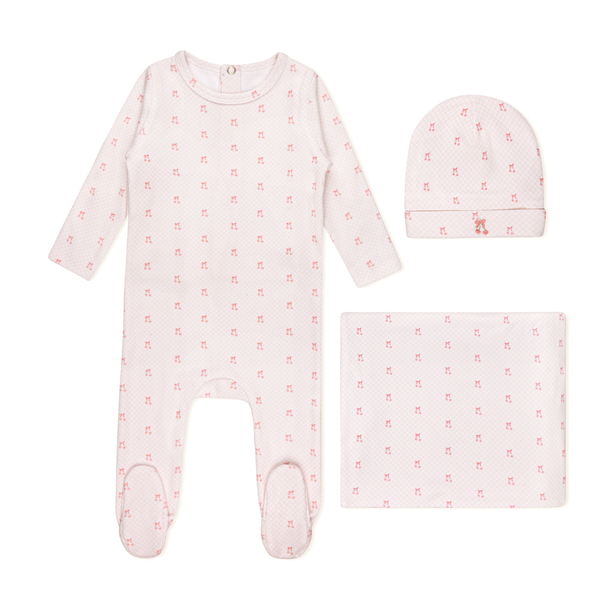 Pink Checkerboard Cherry Footie Set