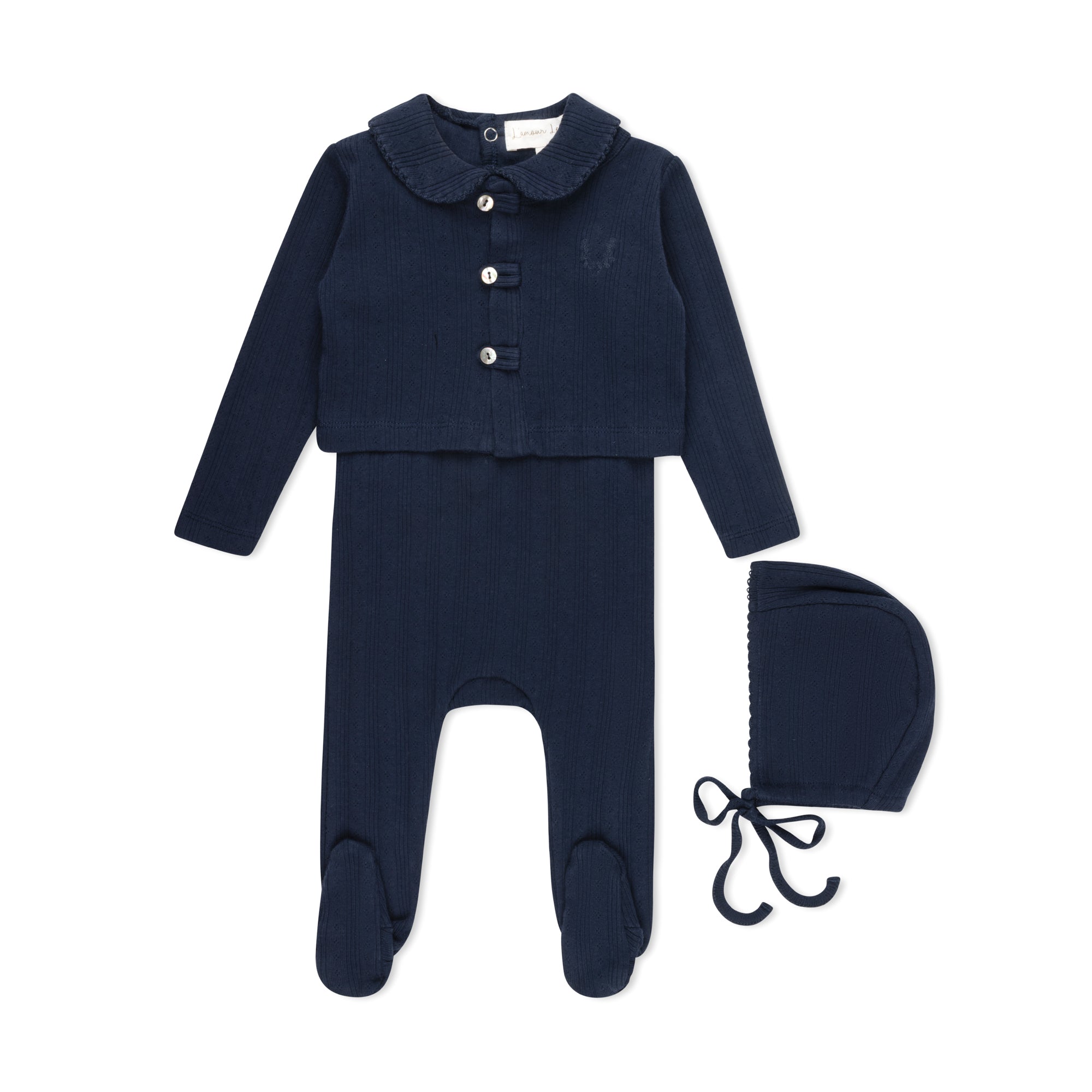 Navy Variegated Ribbed Romper + Cardigan Set