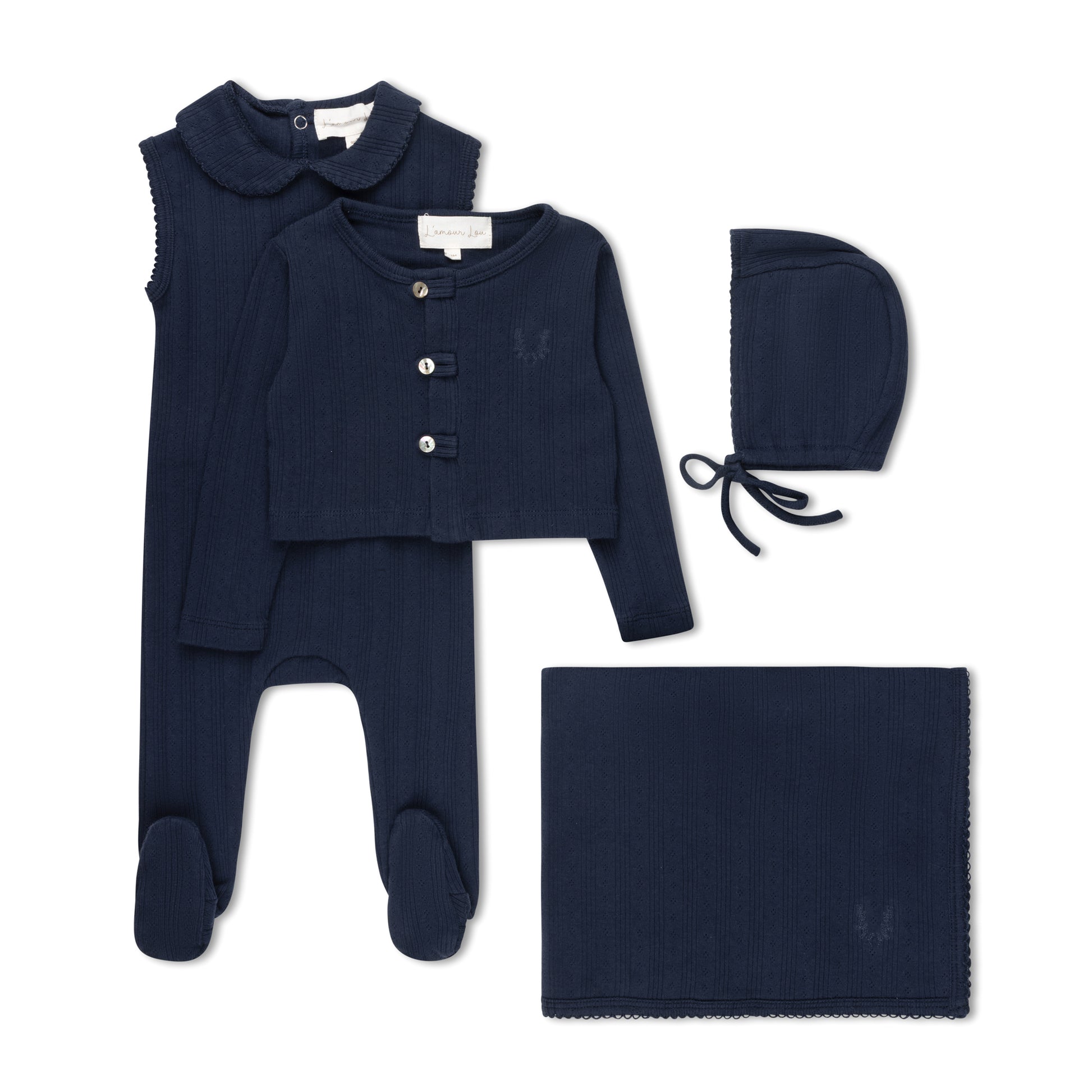 Navy Variegated Ribbed 4 Piece Set