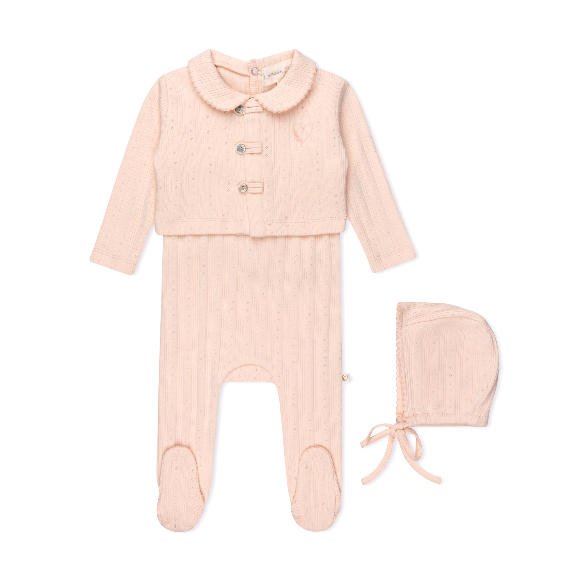 Pink Variegated Ribbed Romper + Cardigan Set