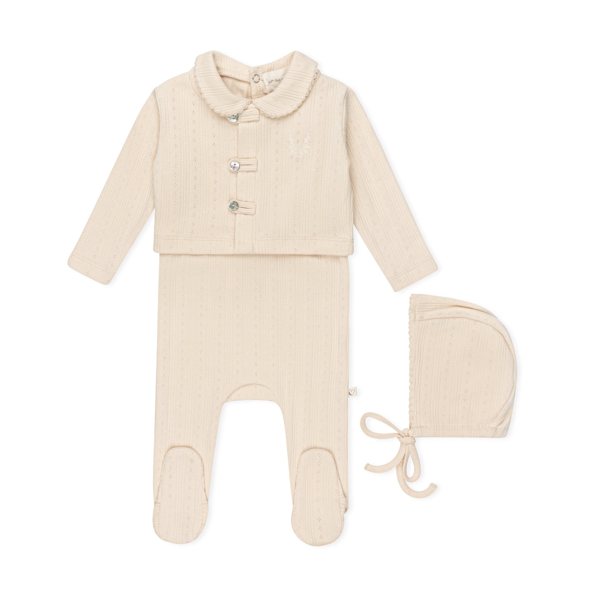 Sand Variegated Ribbed Romper + Cardigan Set