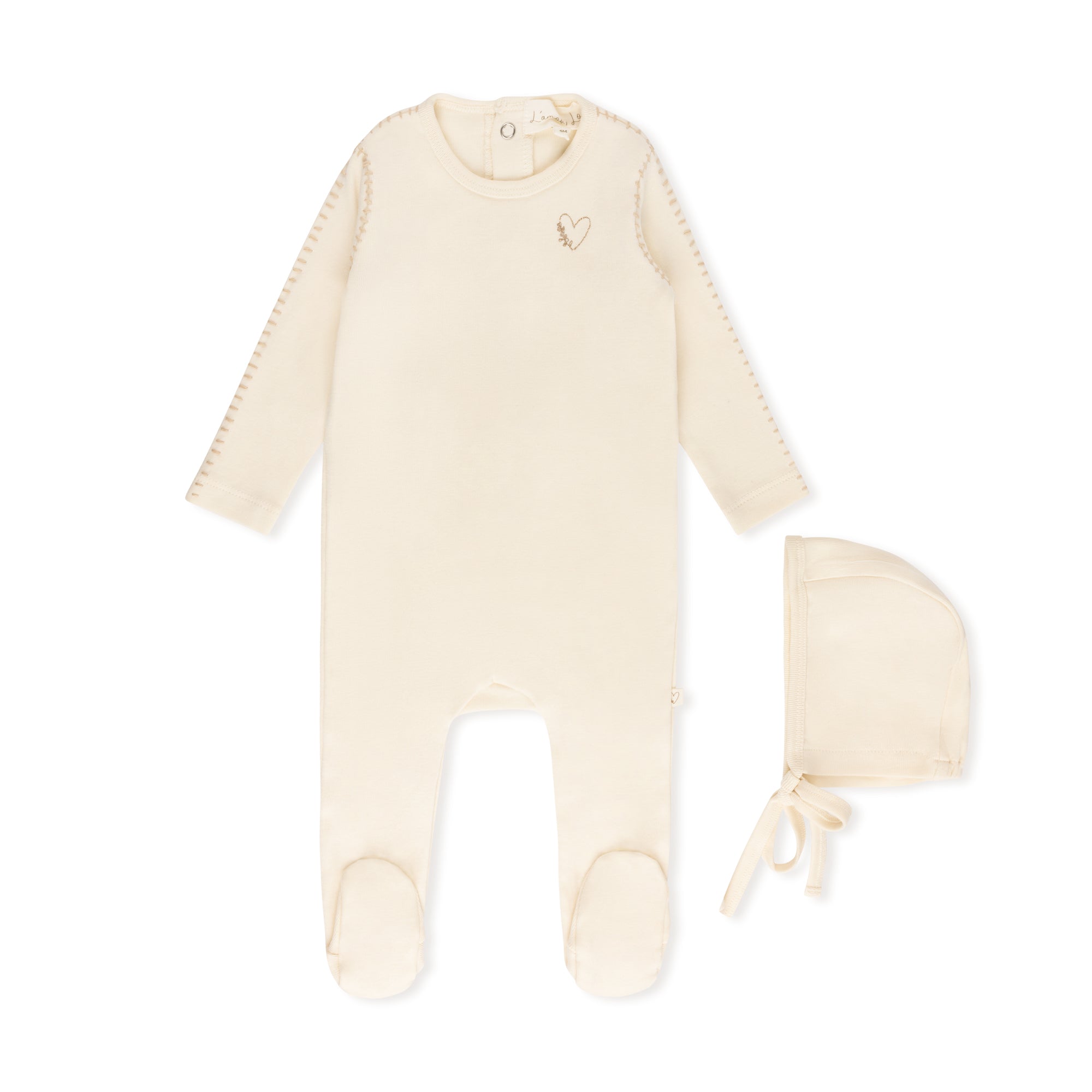 Cream Stitched Heart Footie