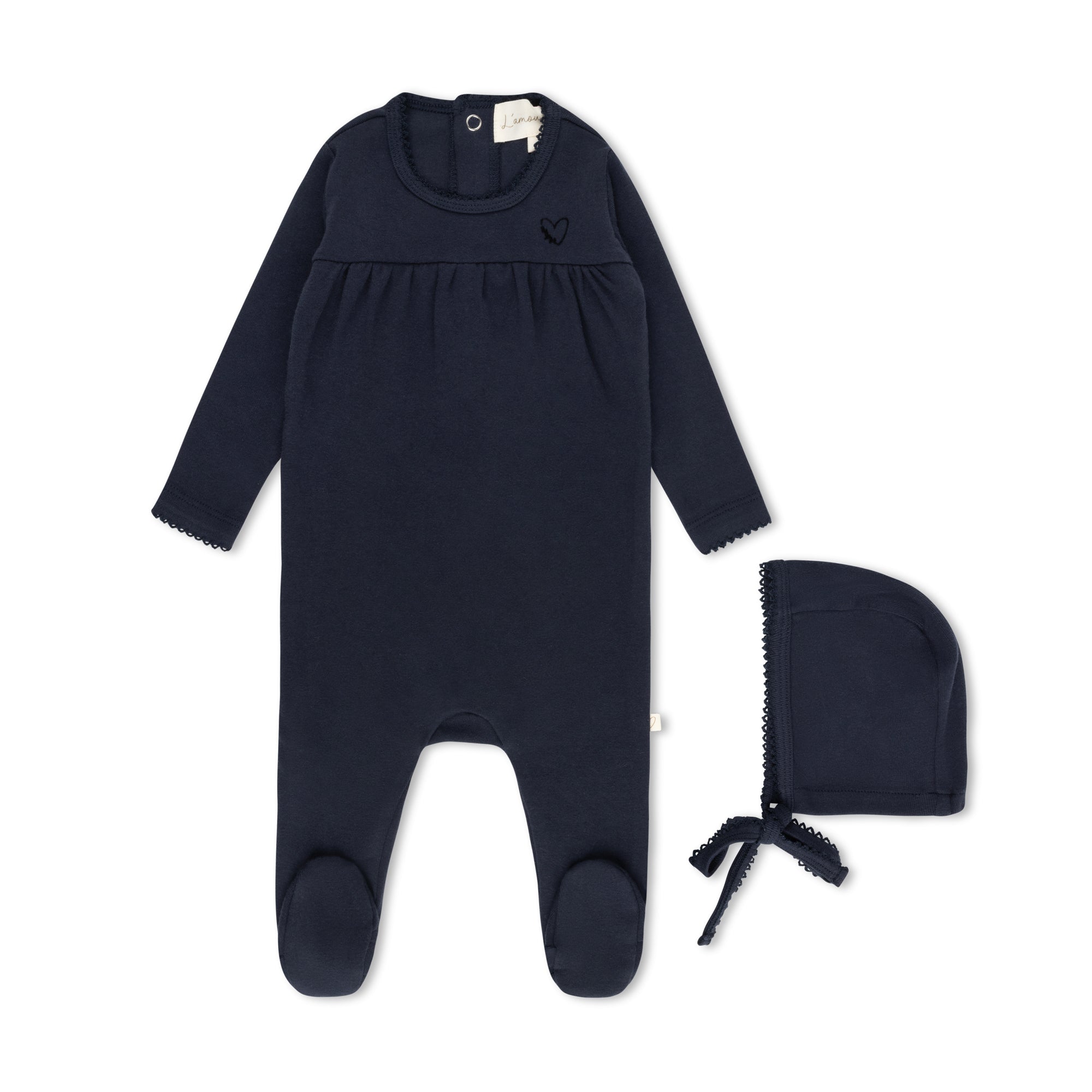 Navy Flocked Heart Footie