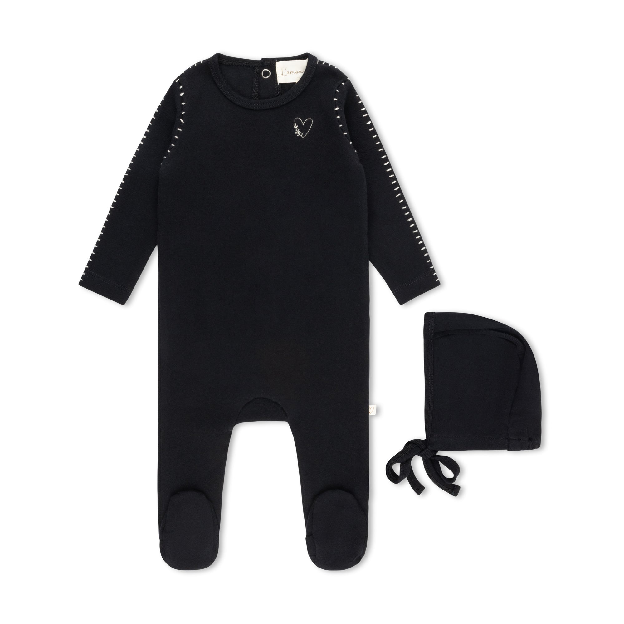 Black Stitched Heart Footie
