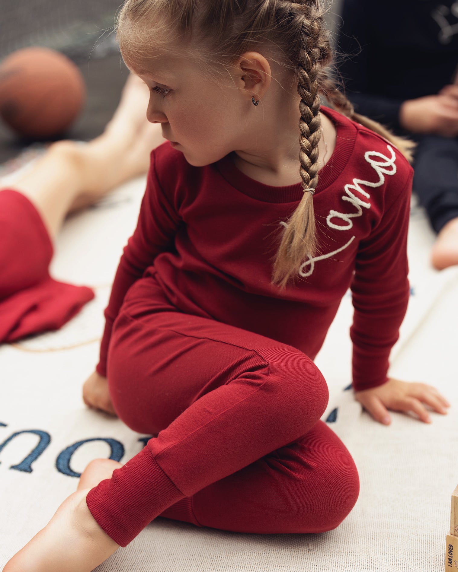 Deep Red Rope Embroidered Pajama