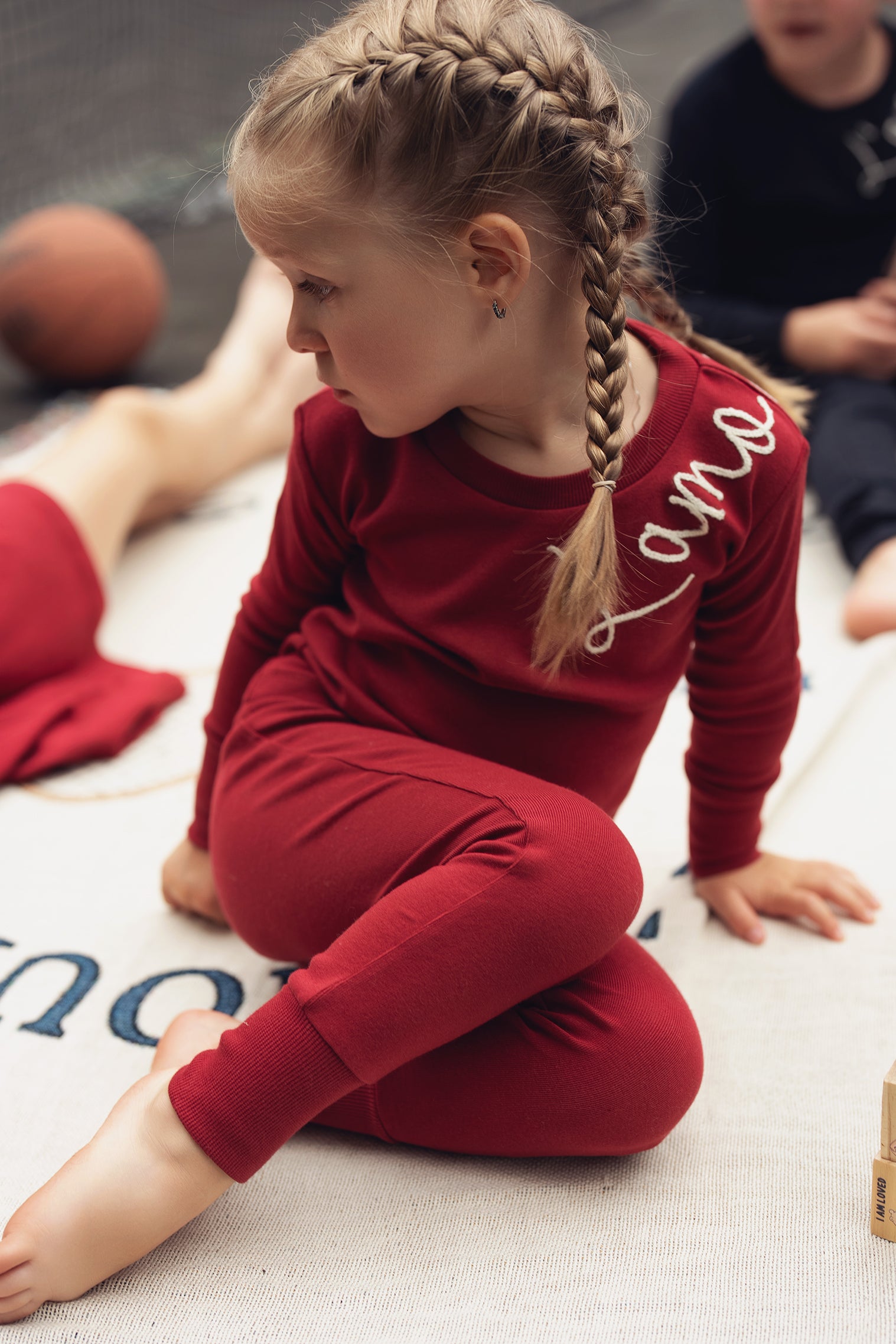 Deep Red Rope Embroidered Pajama