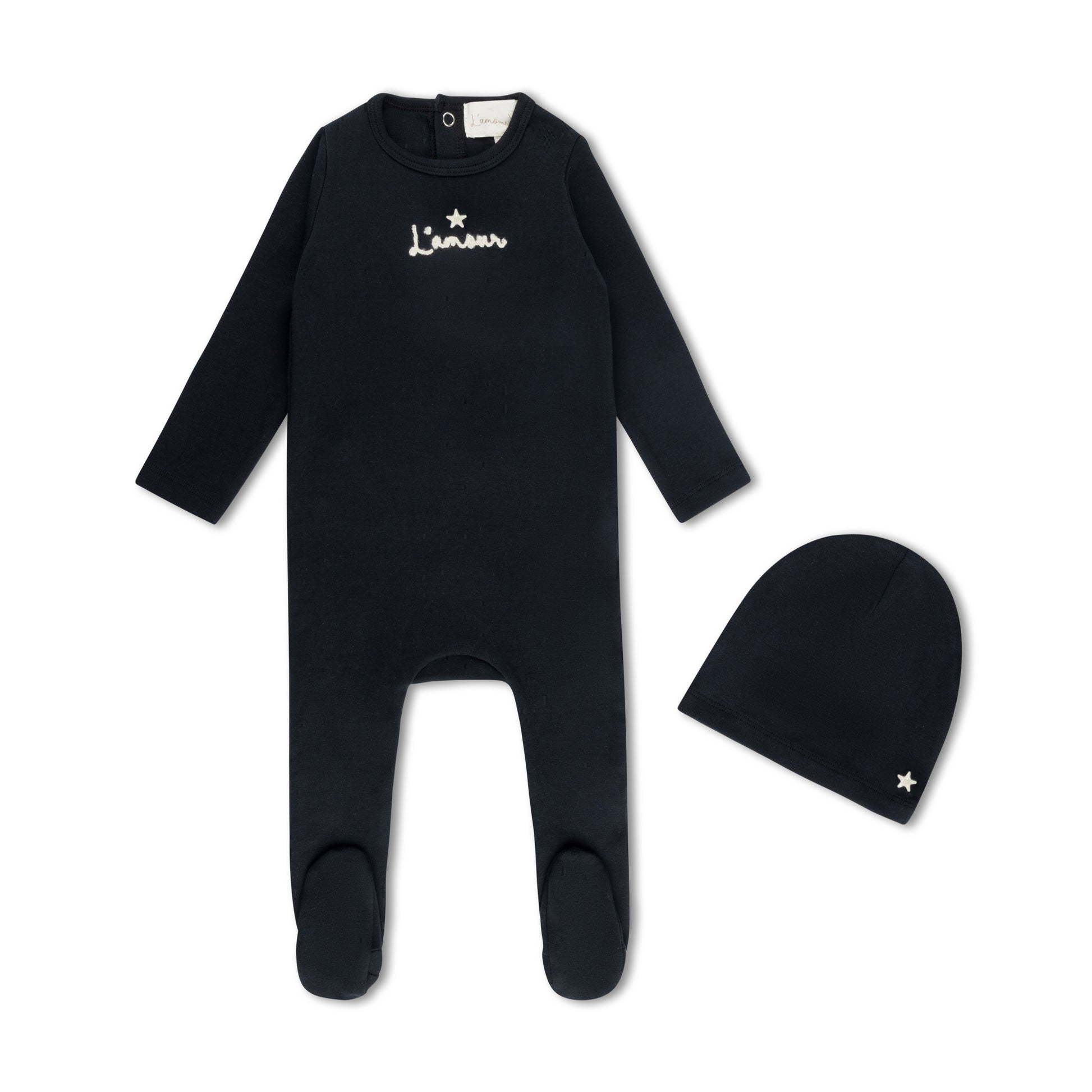 Black Embroidered Star Footie