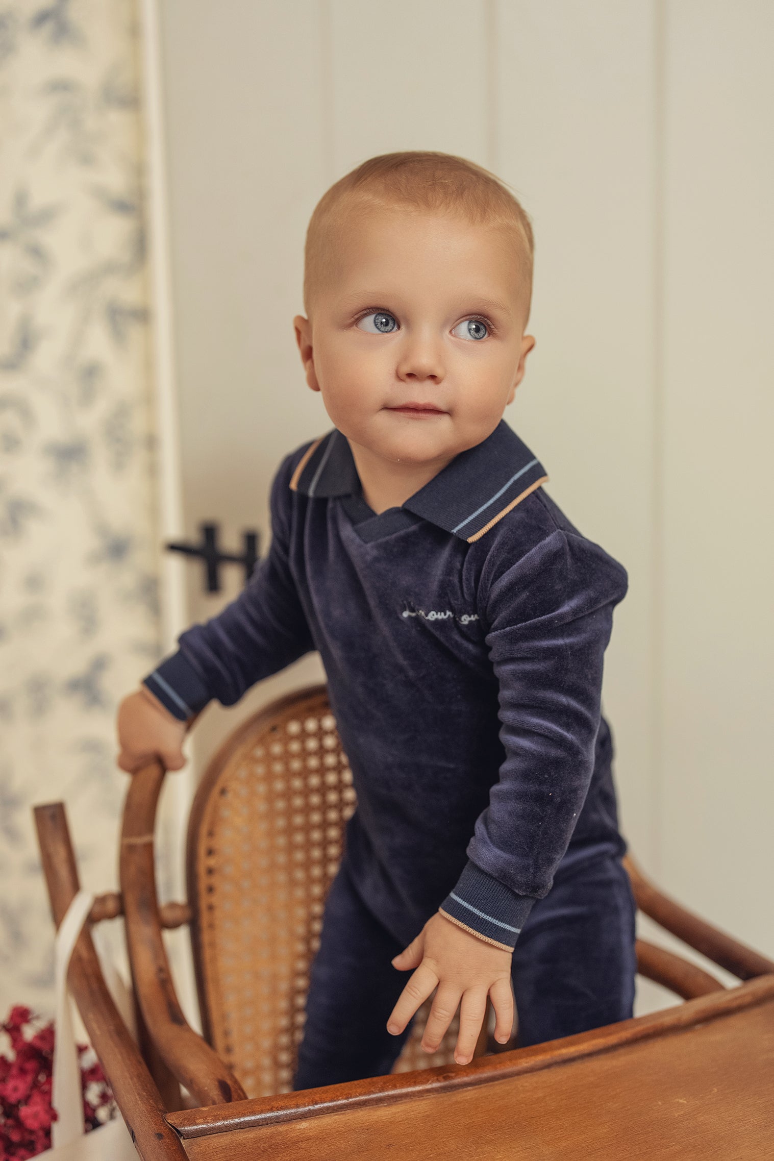 Navy Velour Polo Footie