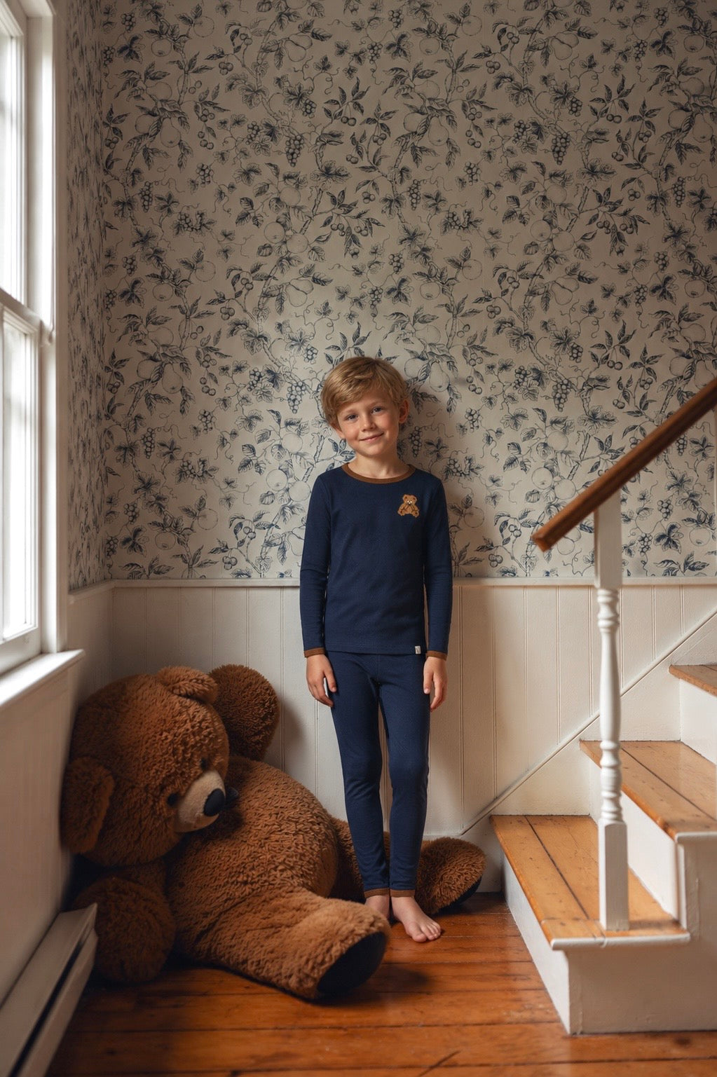 Navy Pointelle Bear Patch Pajama