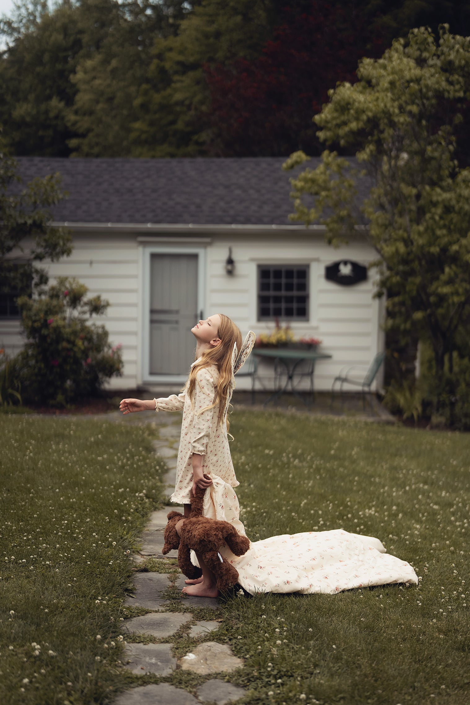 Taupe Vintage Floral Ruffle Collar Nightgown