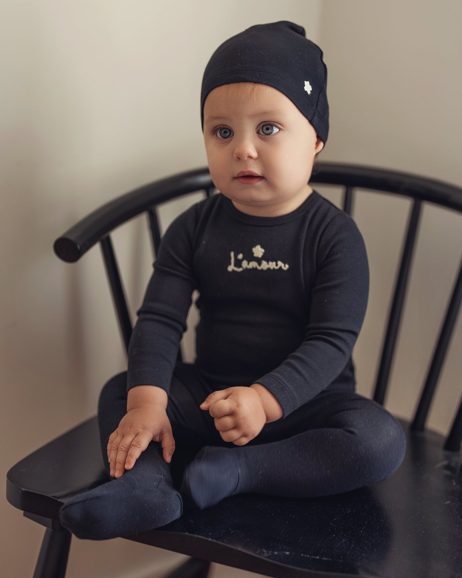 Black Embroidered Star Footie