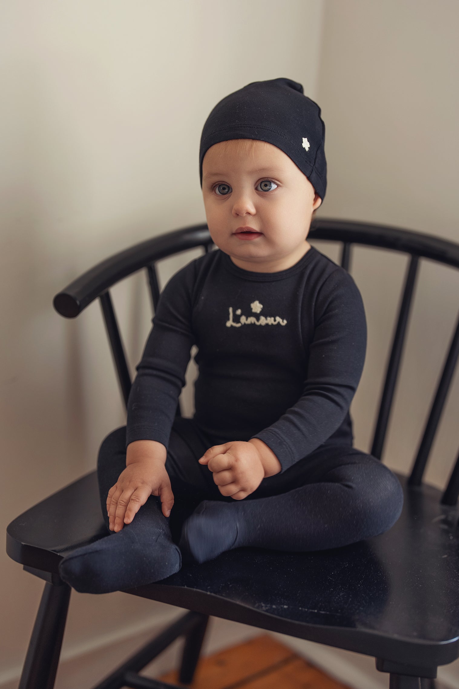 Black Embroidered Star Footie