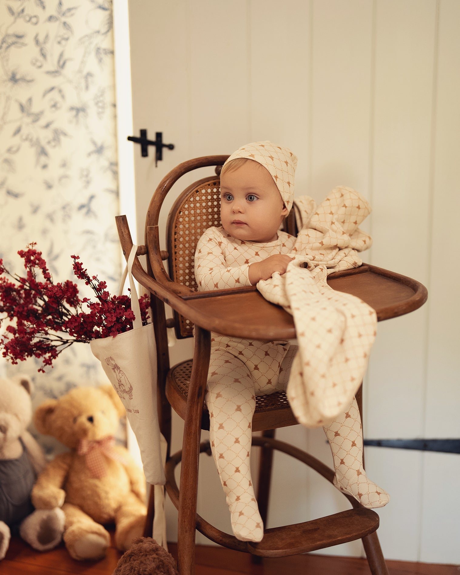Taupe Boys Bear Grid Footie