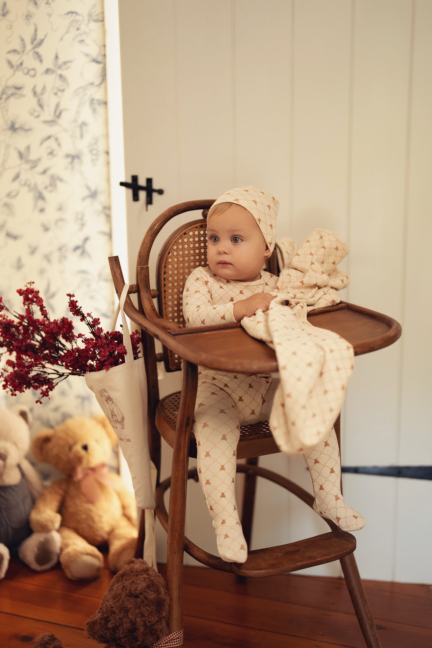 Taupe Boys Bear Grid Footie