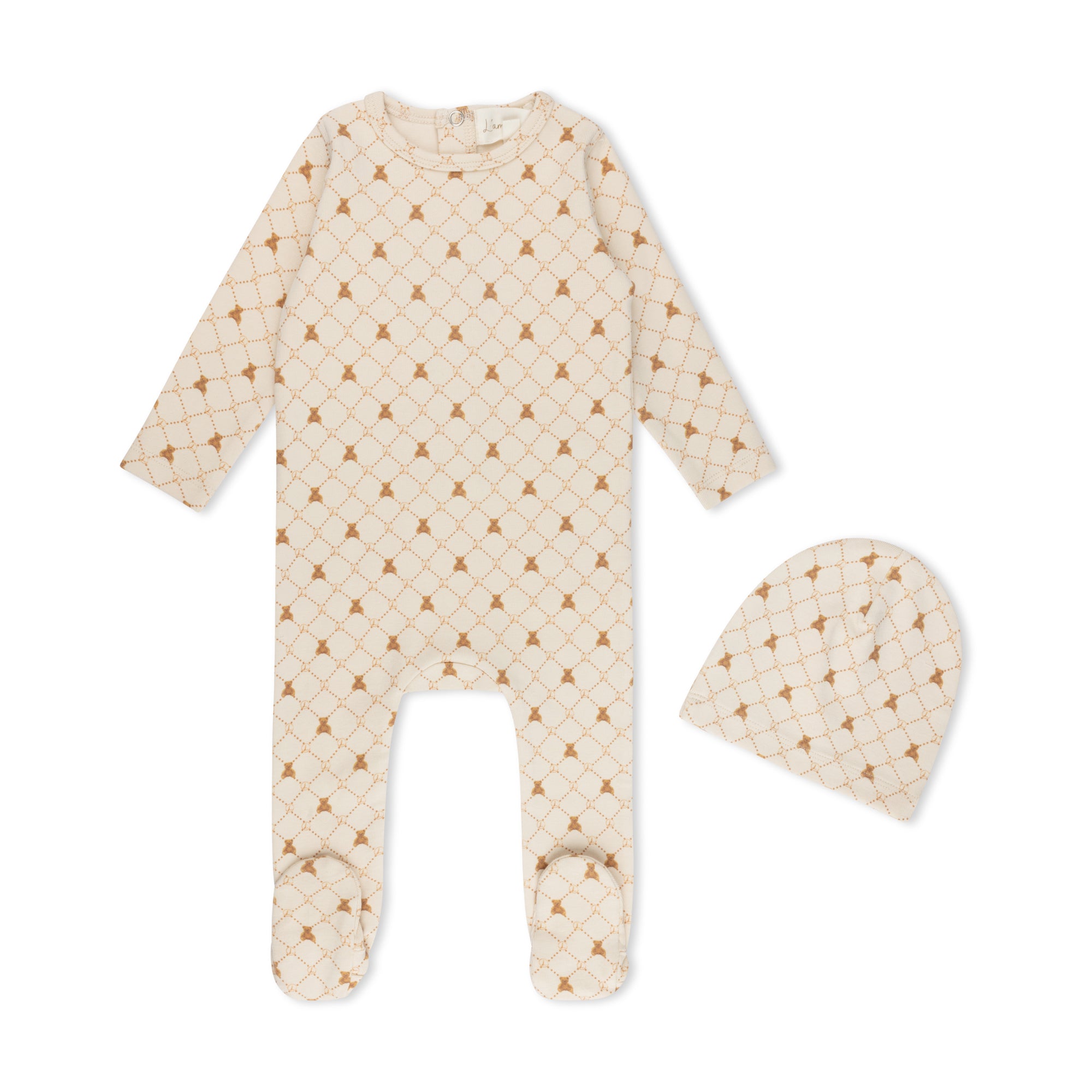 Taupe Boys Bear Grid Footie
