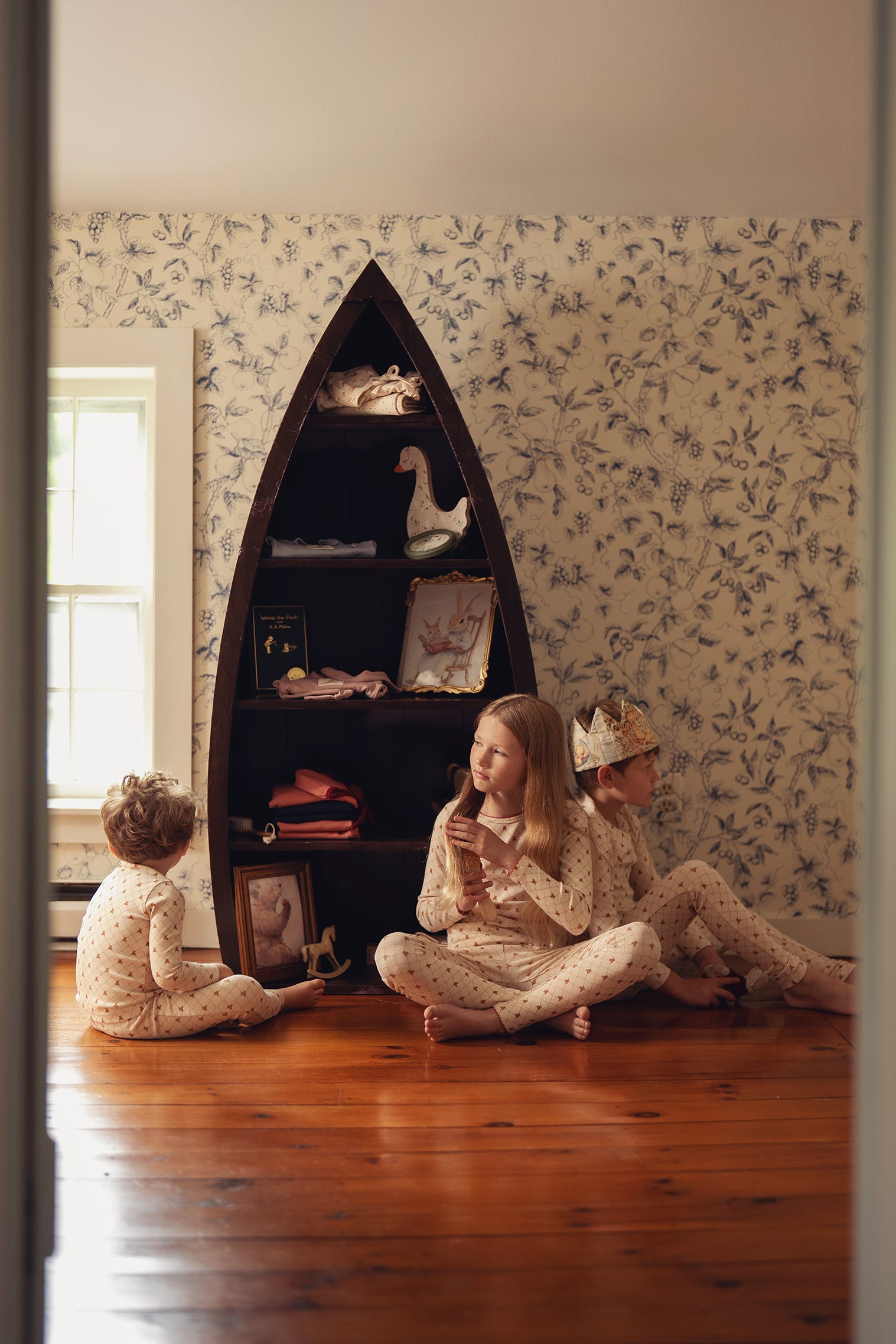 Taupe Girls Red Bow Bear Grid Pajama