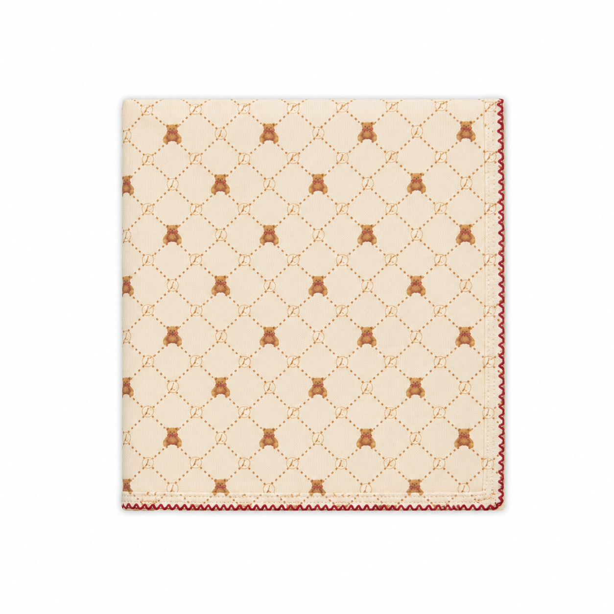 Taupe Girls Red Bow Bear Grid Blanket
