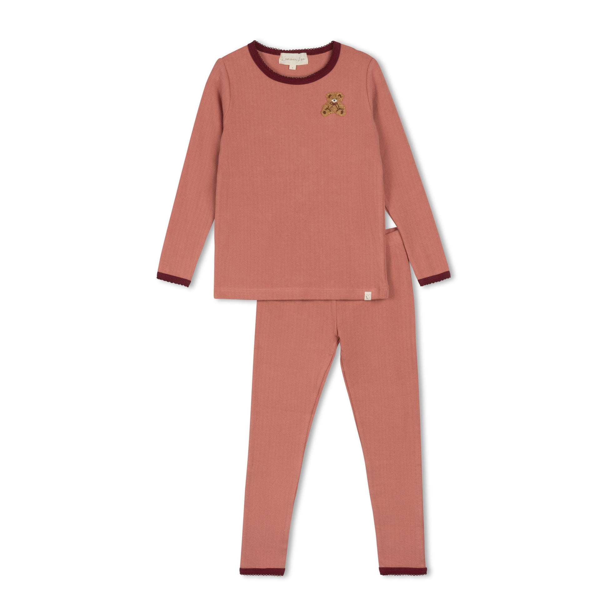 Dusty Pink Pointelle Bear Patch Pajama