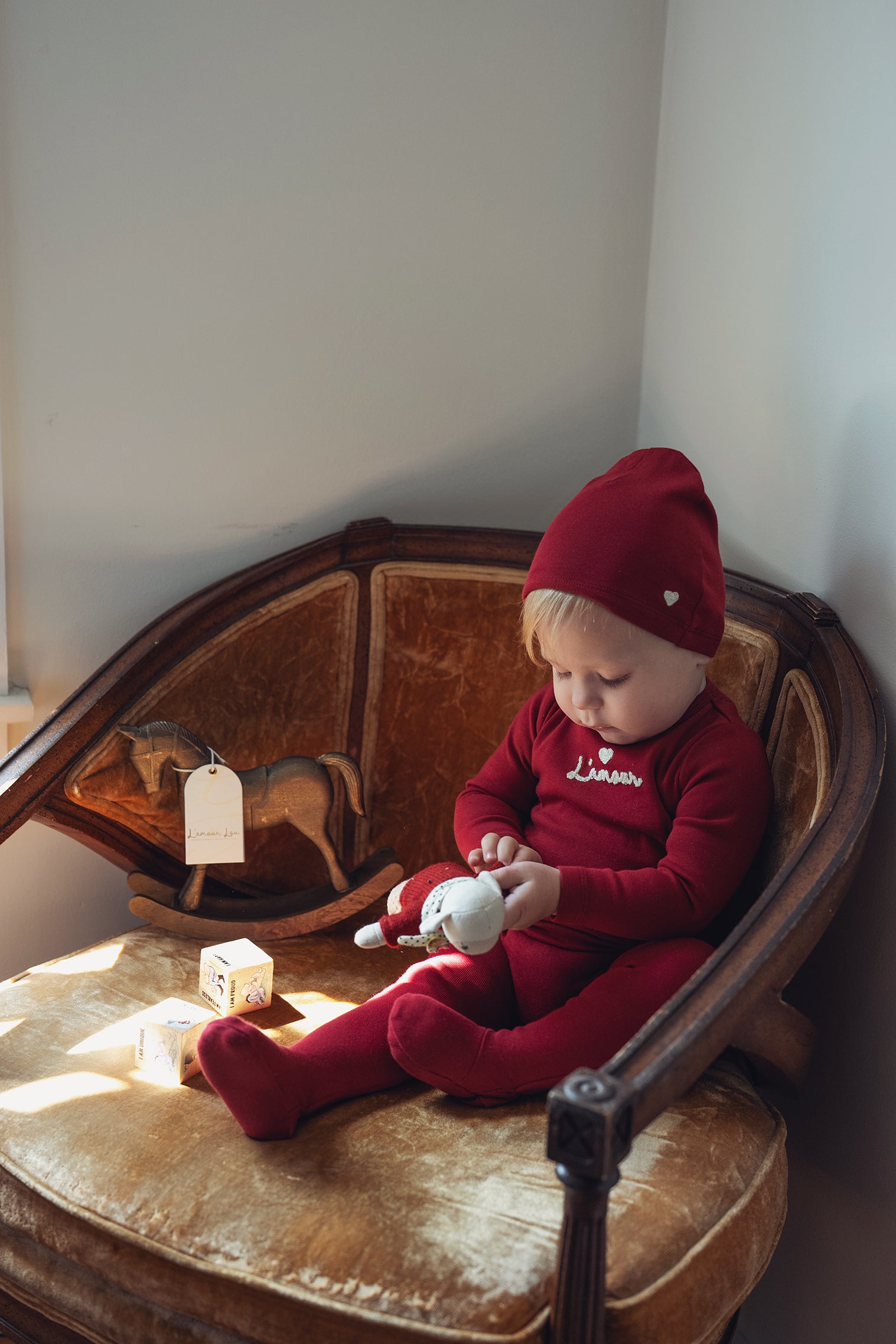 Deep Red Embroidered Heart Footie