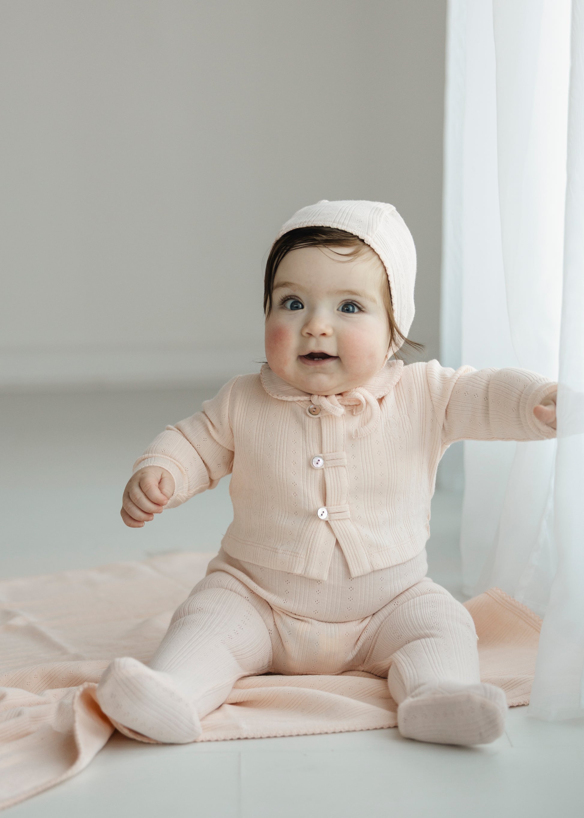 Pink Variegated Ribbed Romper + Cardigan Set