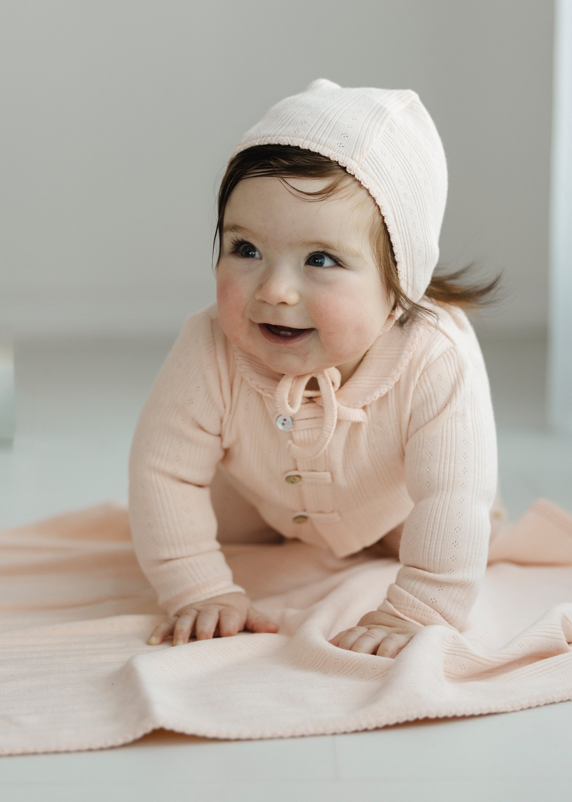 Pink Variegated Ribbed Romper + Cardigan Set