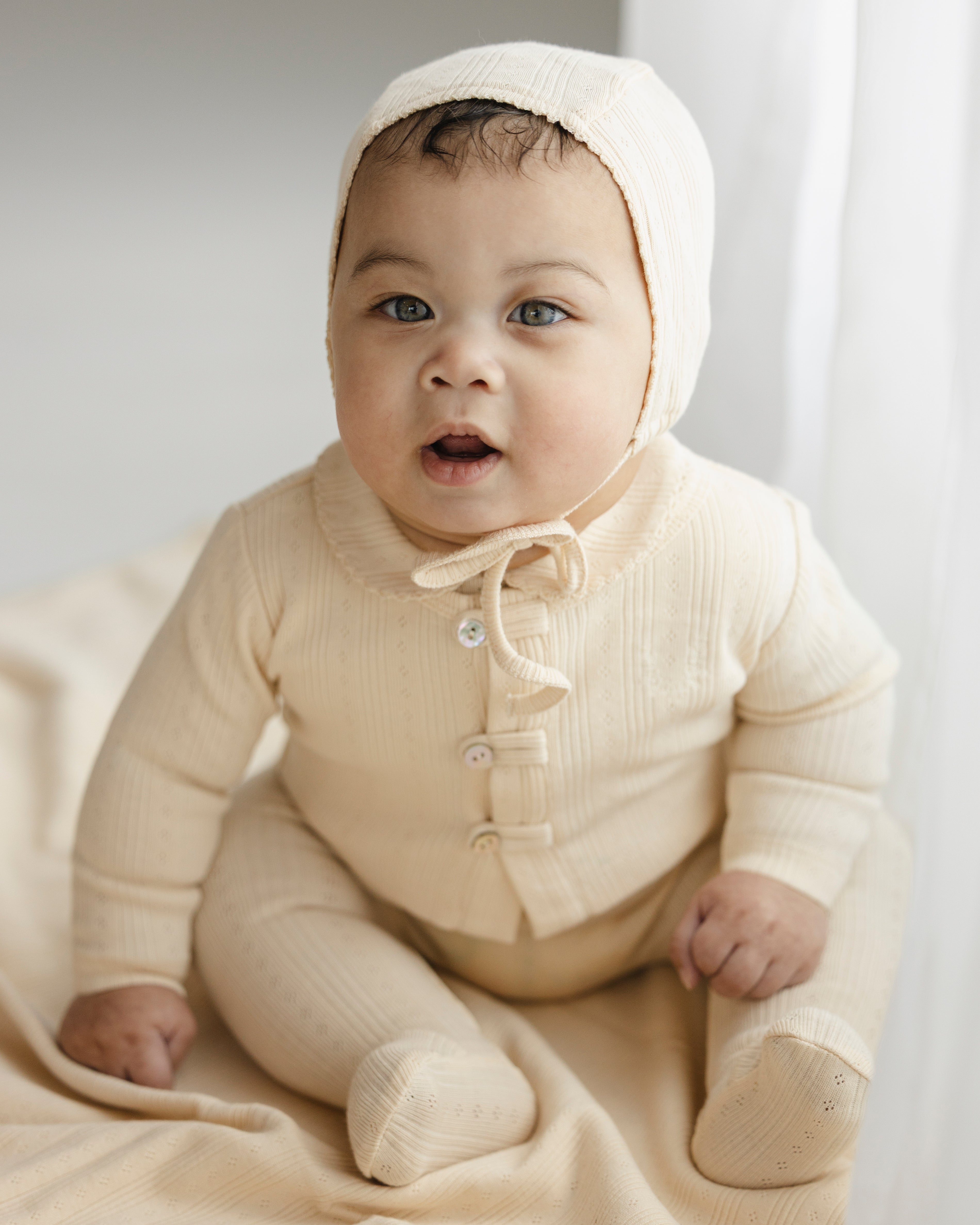 Sand Variegated Ribbed Romper + Cardigan Set