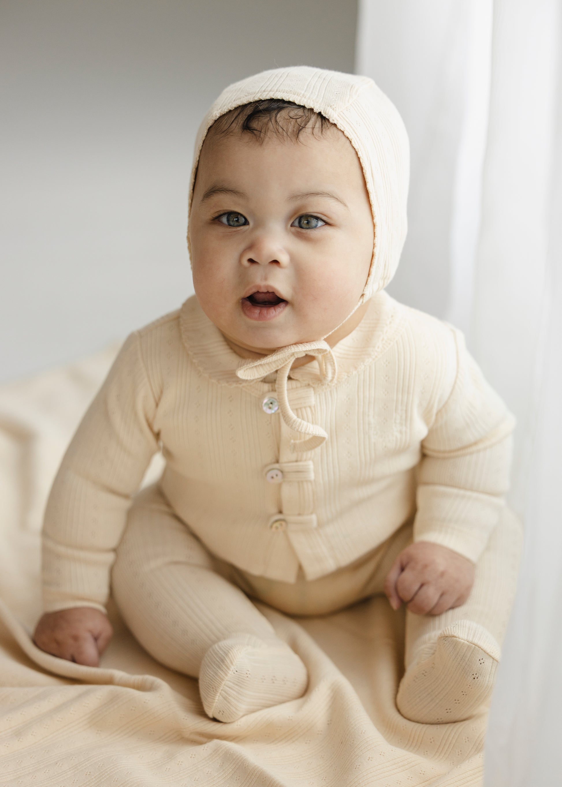 Sand Variegated Ribbed Romper + Cardigan Set