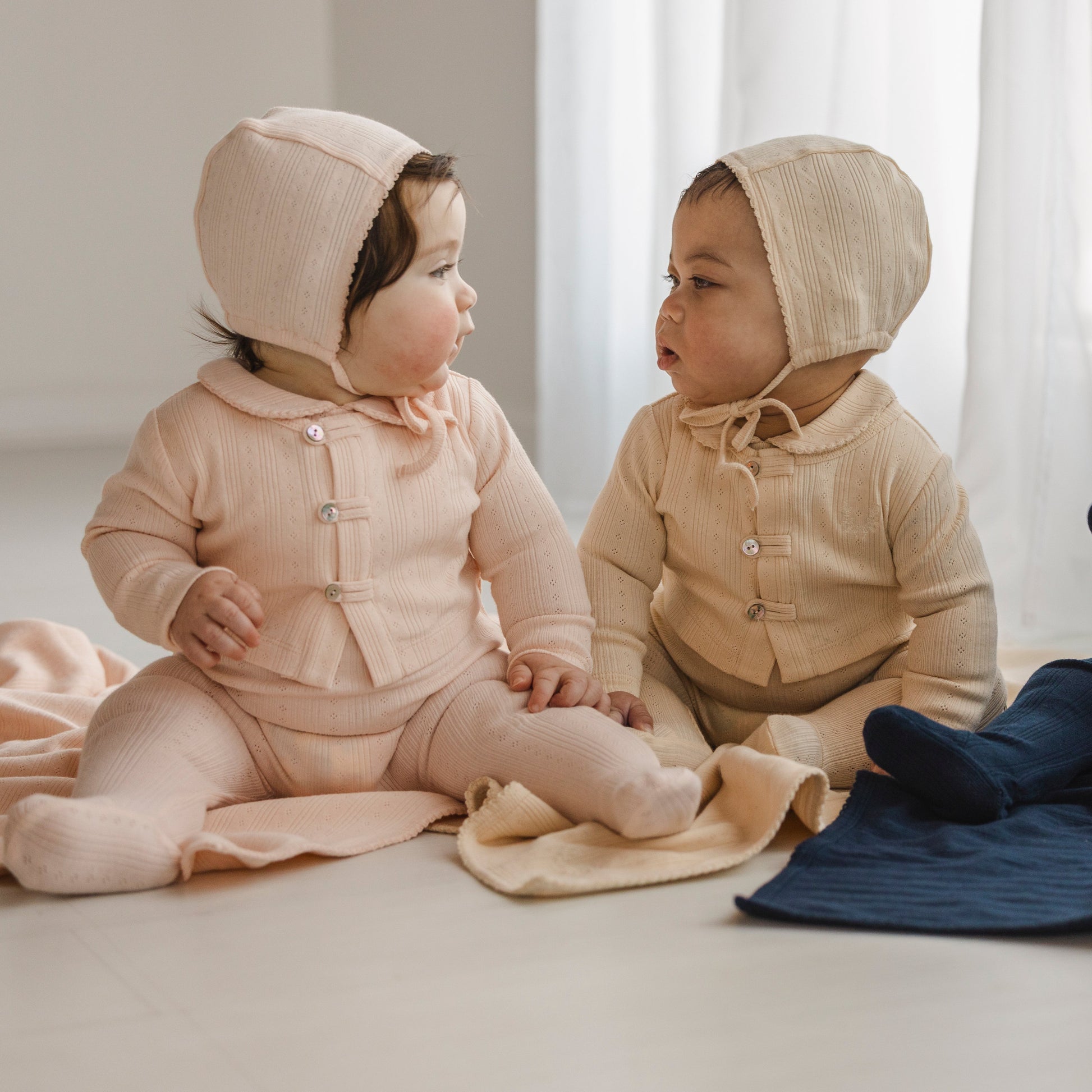 Sand Variegated Ribbed Romper + Cardigan Set