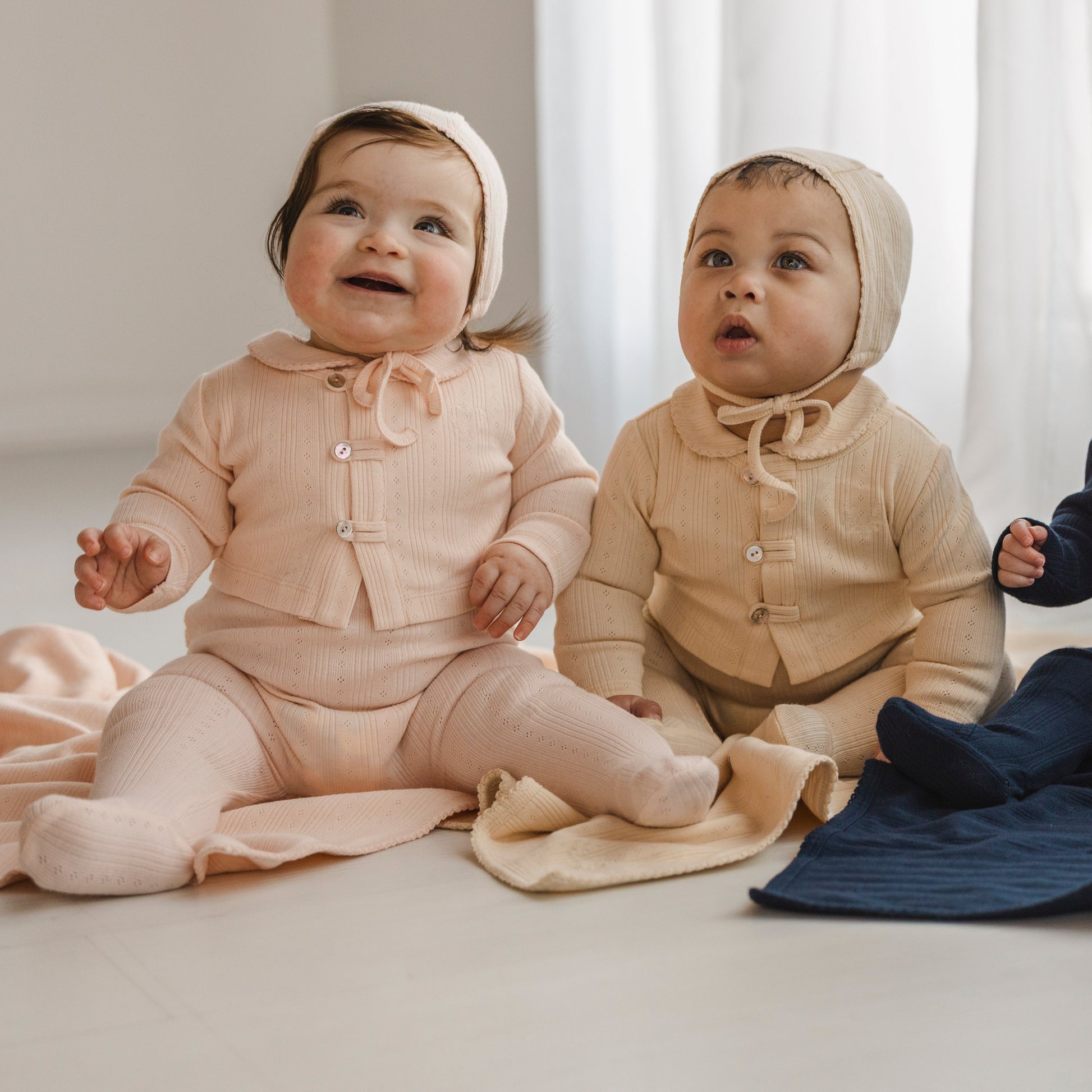 Pink Variegated Ribbed Romper + Cardigan Set