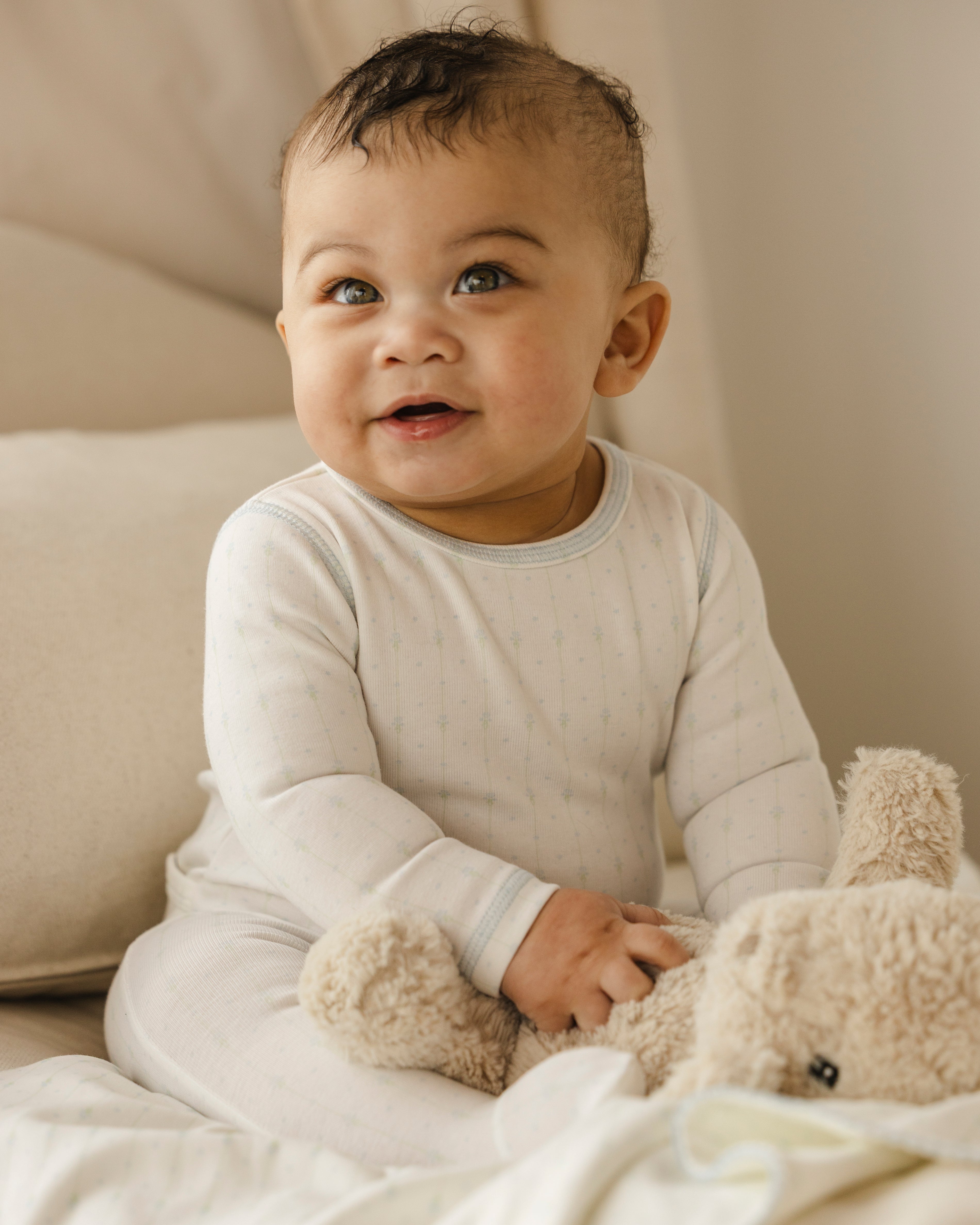 Blue Floral Striped Footie