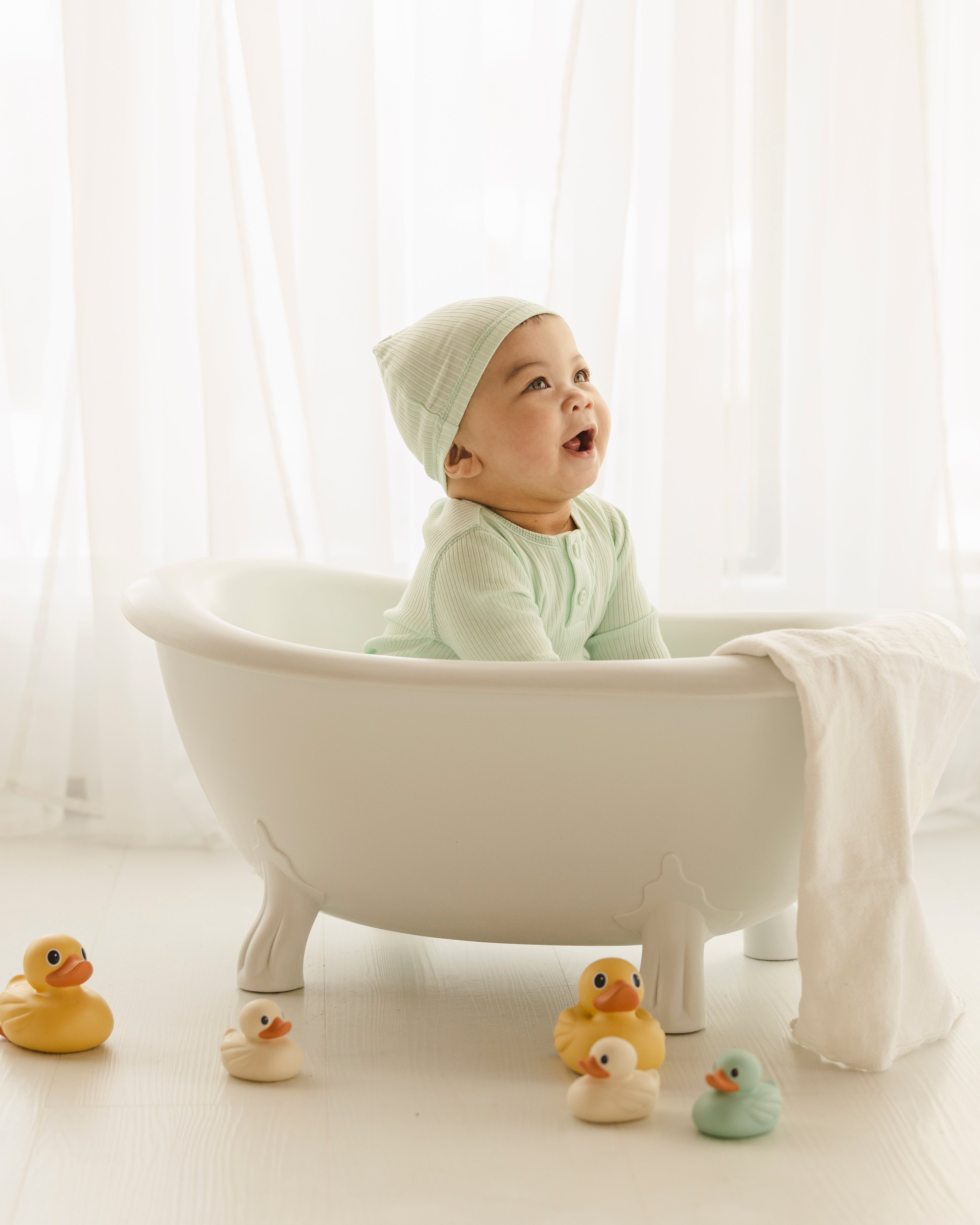 Spearmint Ribbed Henley Footie