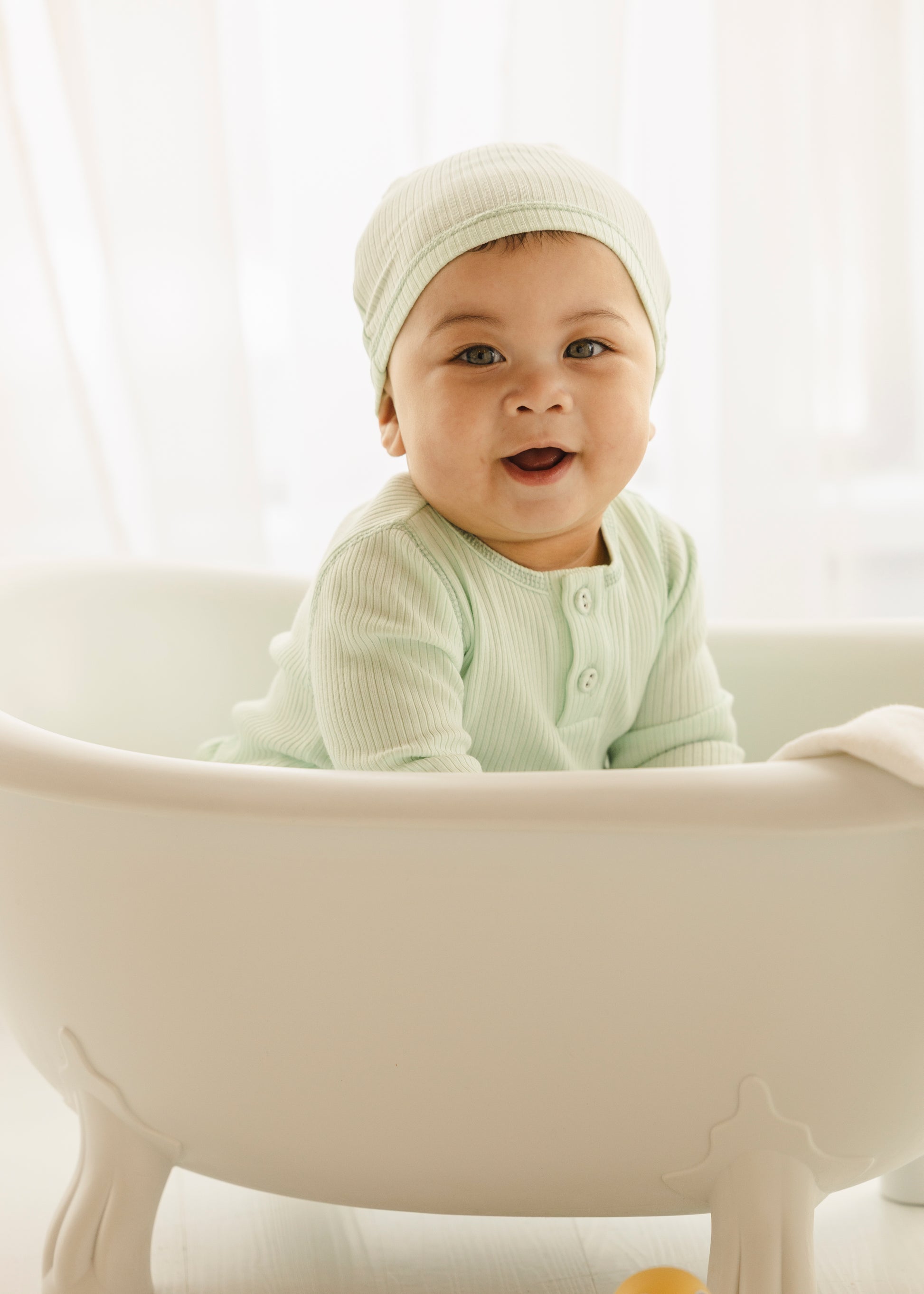 Spearmint Ribbed Henley Footie