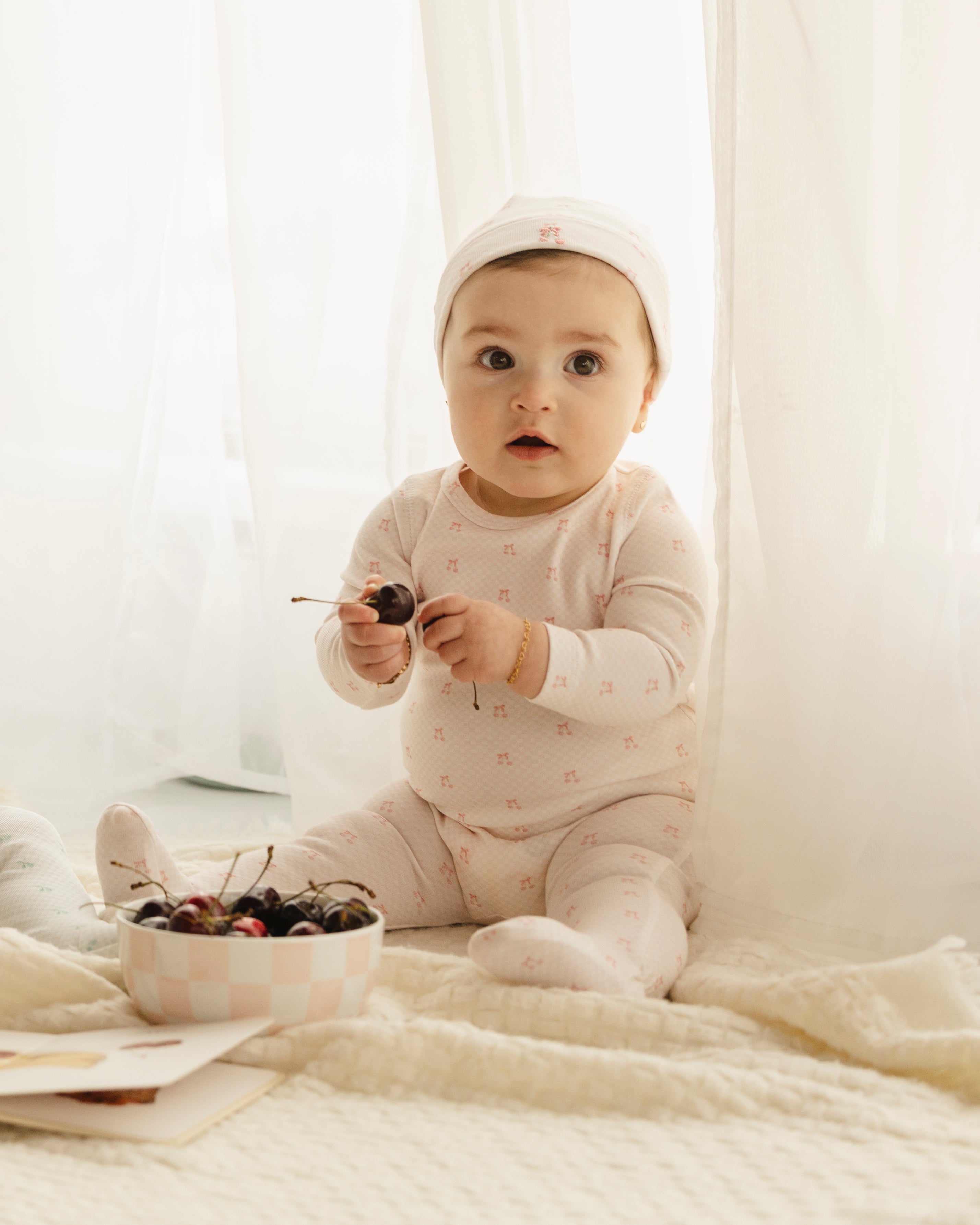 Pink Checkerboard Cherry Footie