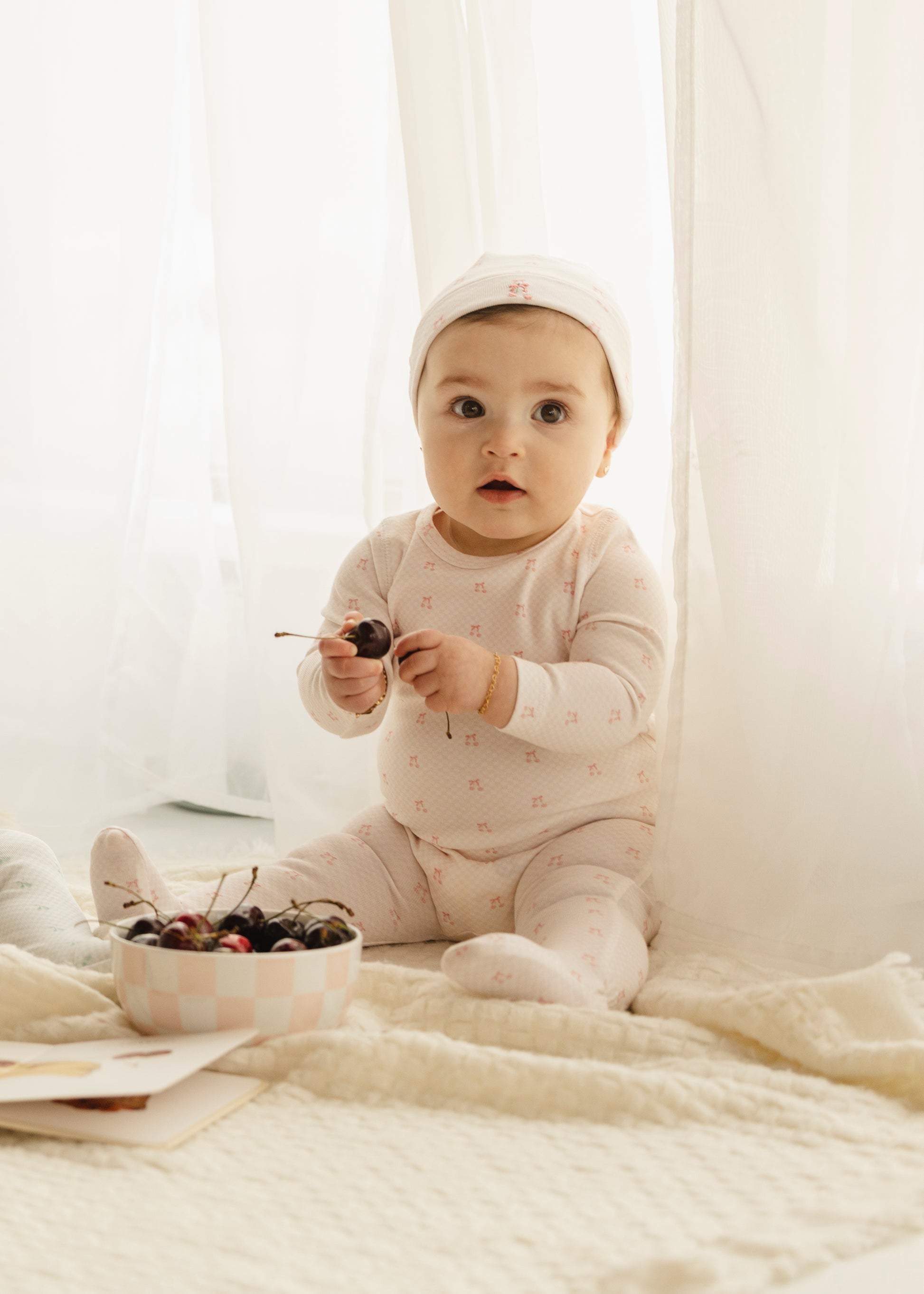 Pink Checkerboard Cherry Footie