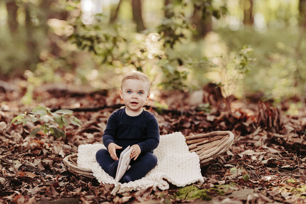 Navy Flocked Heart Footie