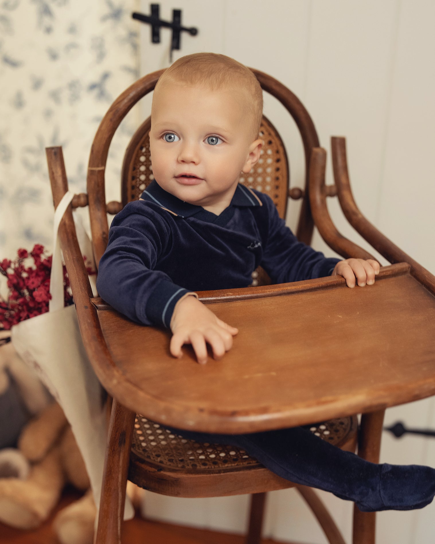 Navy Velour Polo Footie