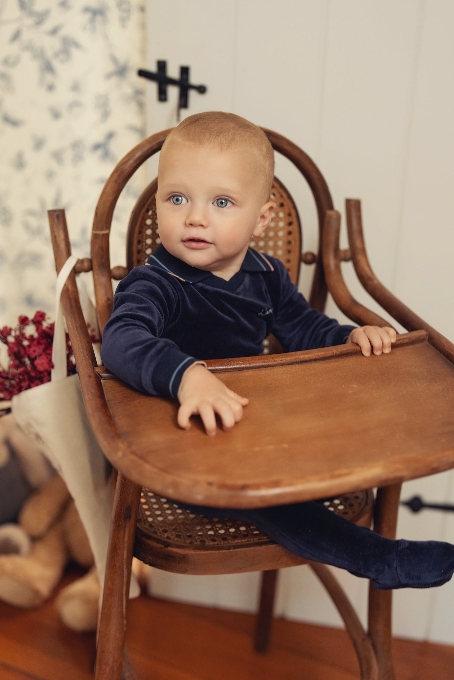Navy Velour Polo Footie