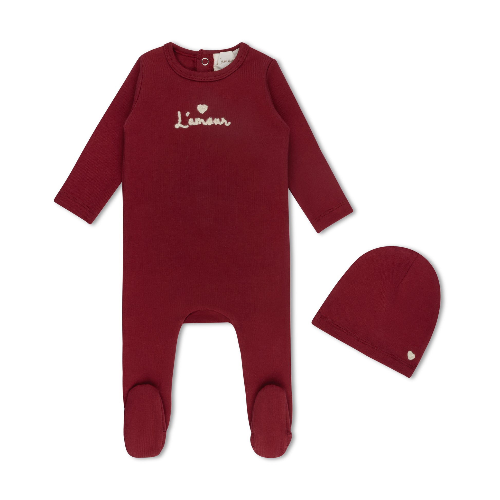 Deep Red Embroidered Heart Footie