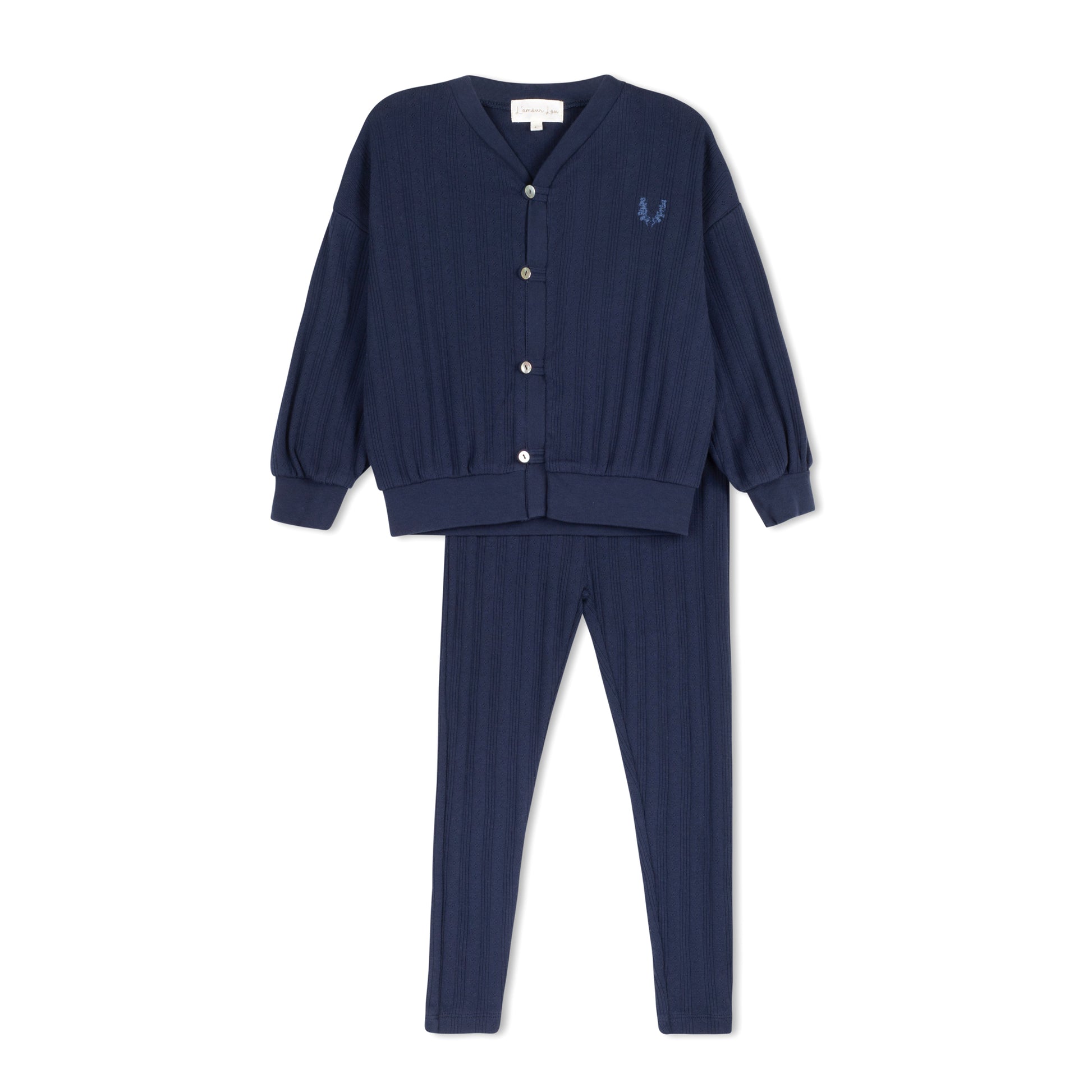 Navy Variegated Ribbed Lounge Set