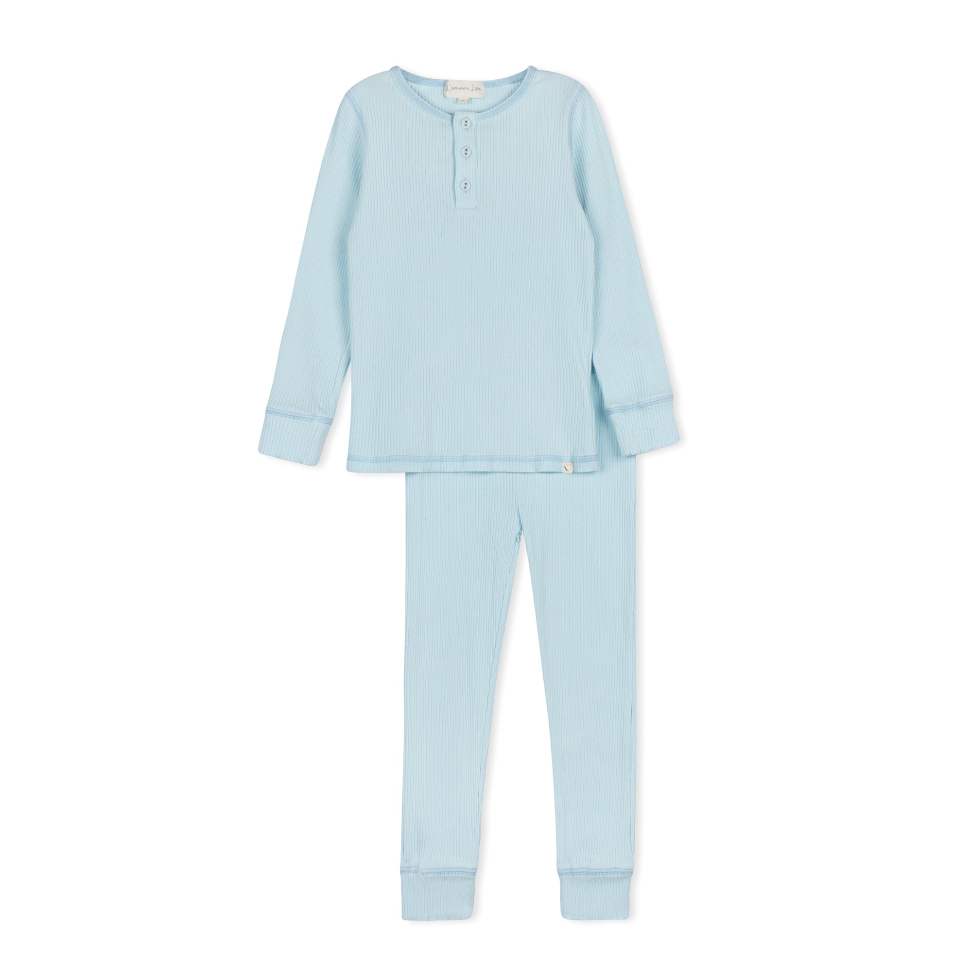 Pastel Blue Ribbed Henley Pajama