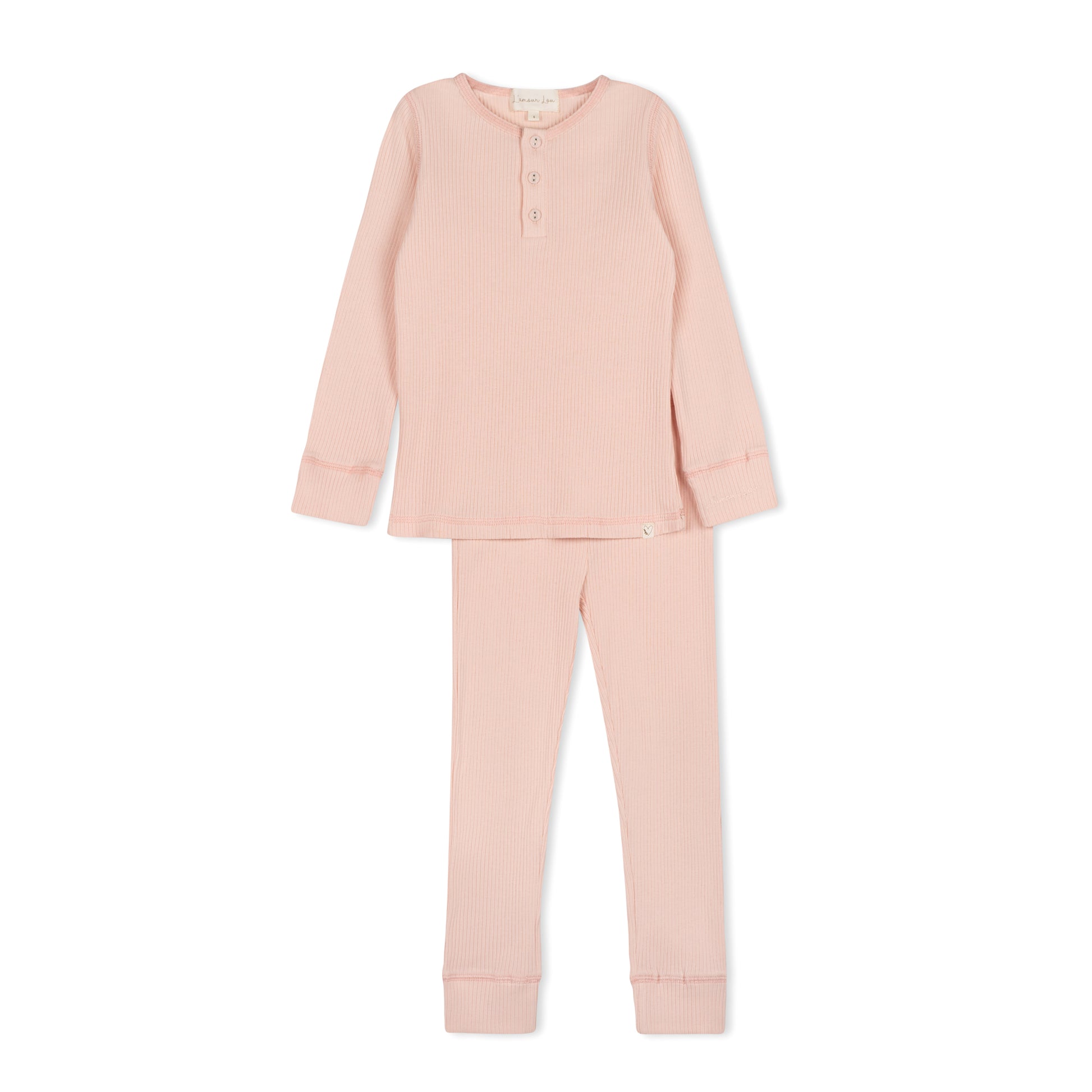 Pastel Pink Ribbed Henley Pajama